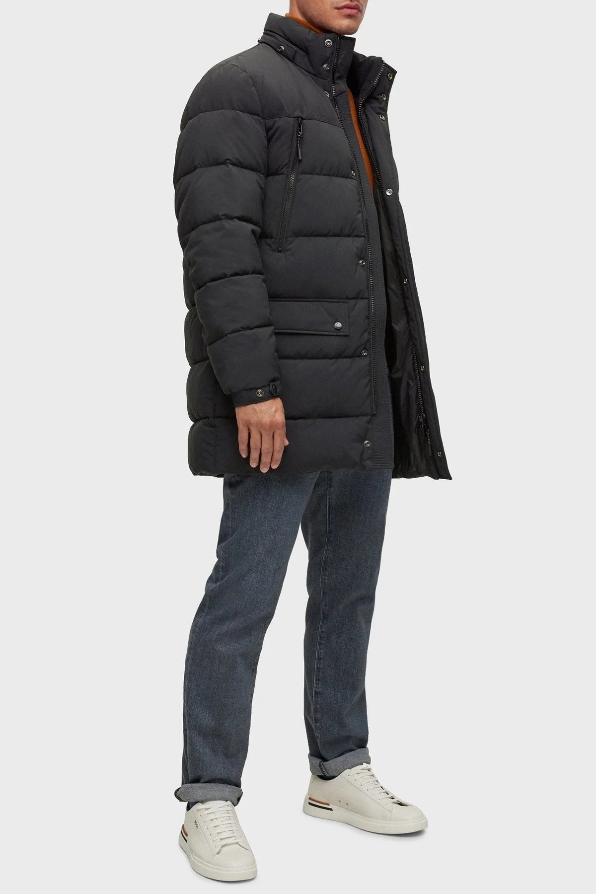 Boss Çıkarılabilir Kapüşonlu Su Geçirmez Uzun Erkek Mont 50476209 001 SİYAH - 2