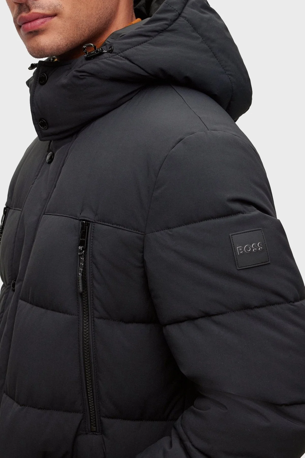 Boss Çıkarılabilir Kapüşonlu Su Geçirmez Uzun Erkek Mont 50476209 001 SİYAH - 4