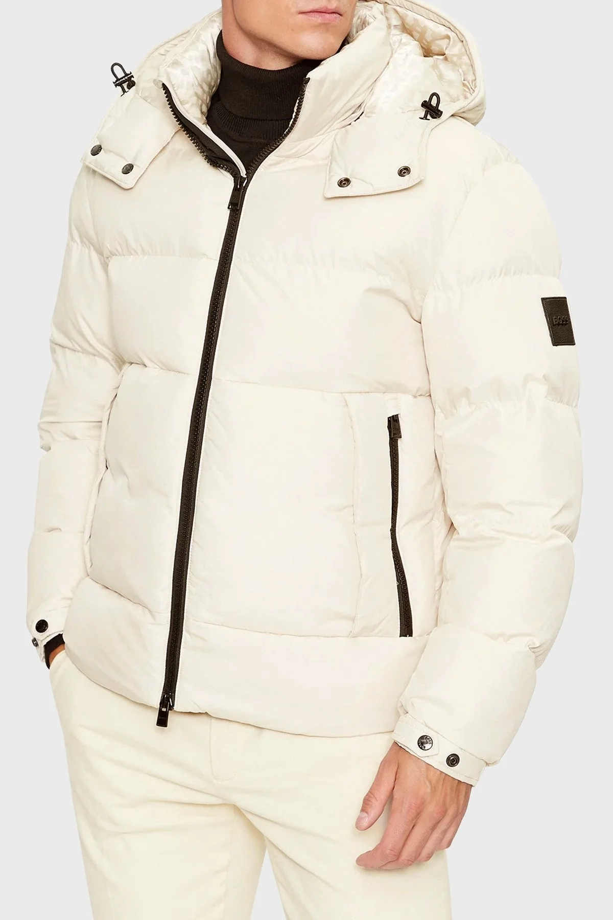 Boss Çıkarılabilir Kapüşonlu Su İtici Comfort Fit Erkek Mont 50497836 131 EKRU - 1