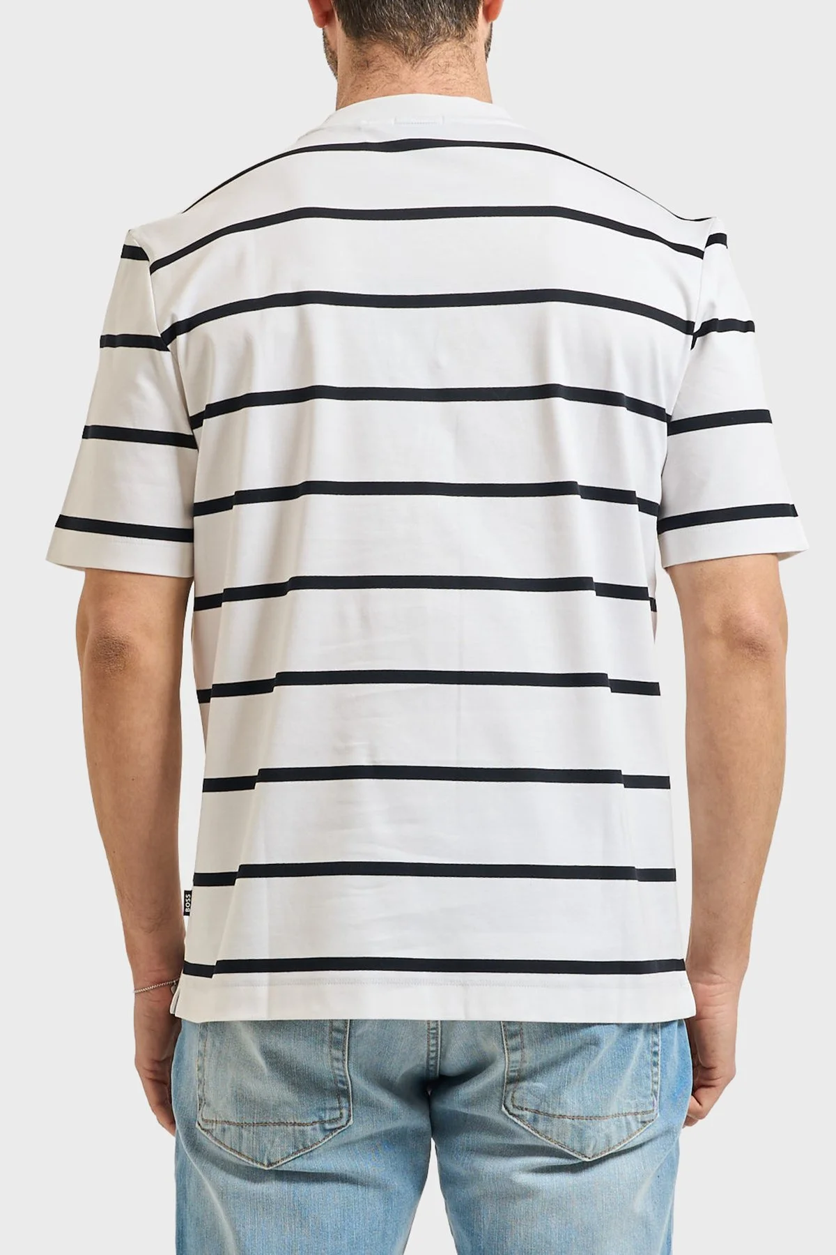 Boss Çizgil Pamuklu Regular Fit Bisiklet Yaka Erkek T Shirt 50555844 102 EKRU - 2