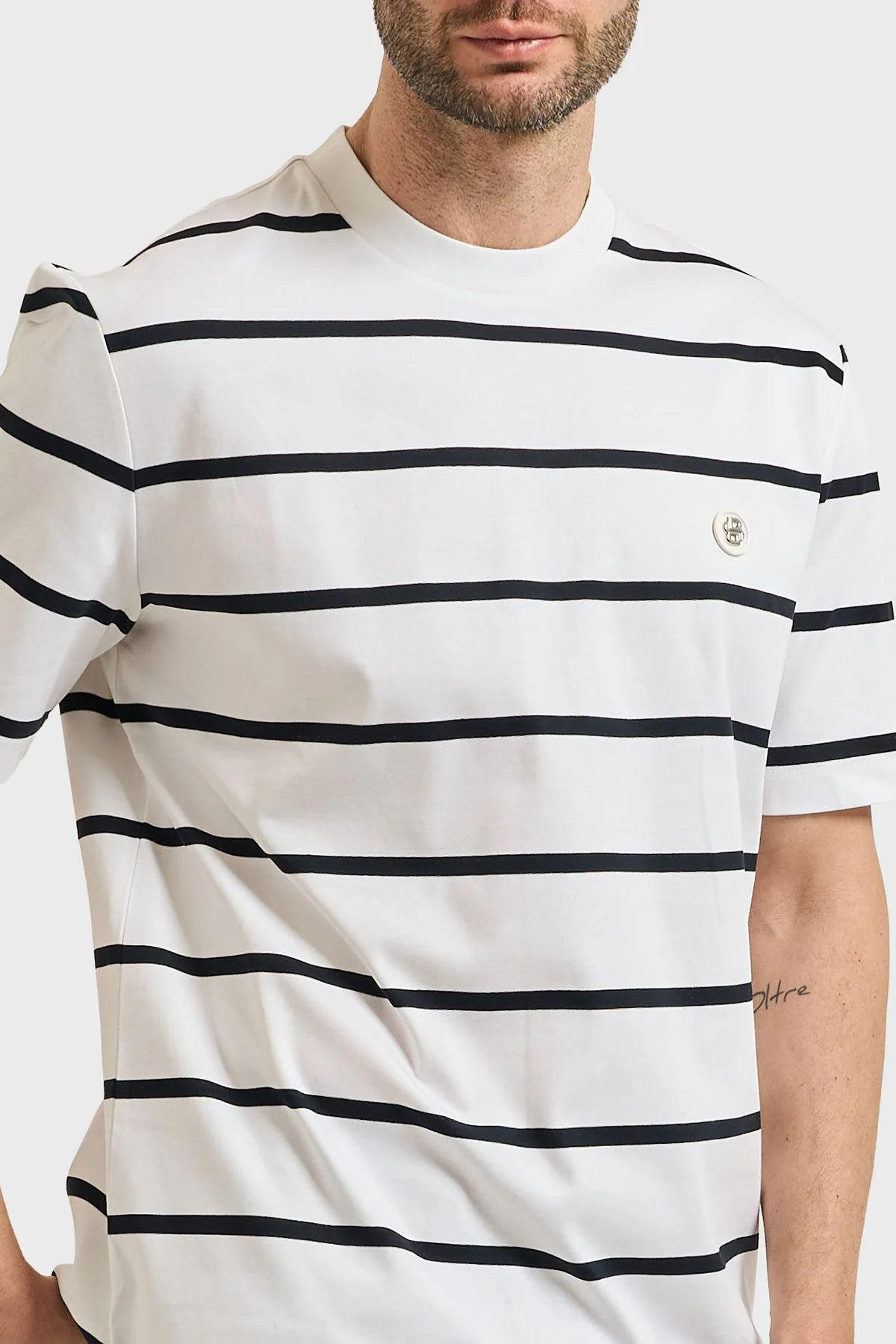 Boss Çizgil Pamuklu Regular Fit Bisiklet Yaka Erkek T Shirt 50555844 102 EKRU - 4