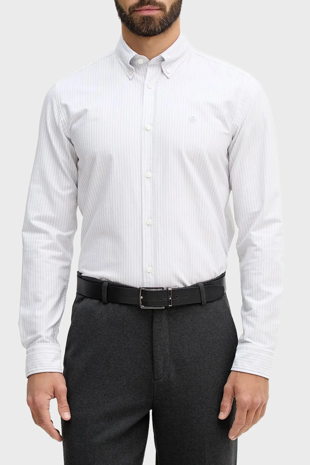 Boss Çizgili % 100 Pamuk Düğmeli Yaka Uzun Kollu Erkek Gömlek 50556069 531 MAVİ-BEYAZ - 1