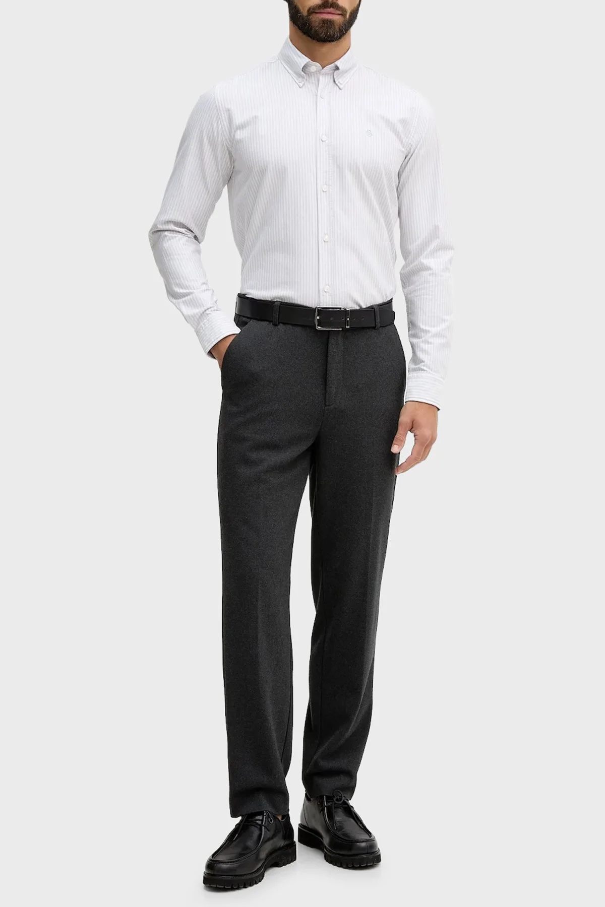 Boss Çizgili % 100 Pamuk Düğmeli Yaka Uzun Kollu Erkek Gömlek 50556069 531 MAVİ-BEYAZ - 2