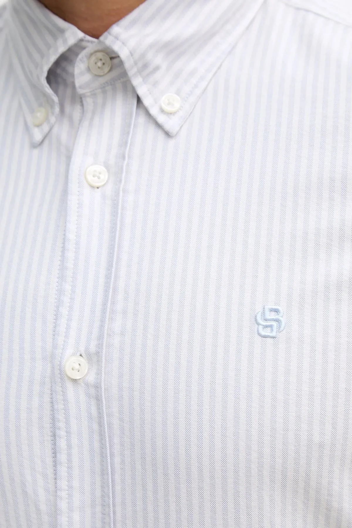 Boss Çizgili % 100 Pamuk Düğmeli Yaka Uzun Kollu Erkek Gömlek 50556069 531 MAVİ-BEYAZ - 5