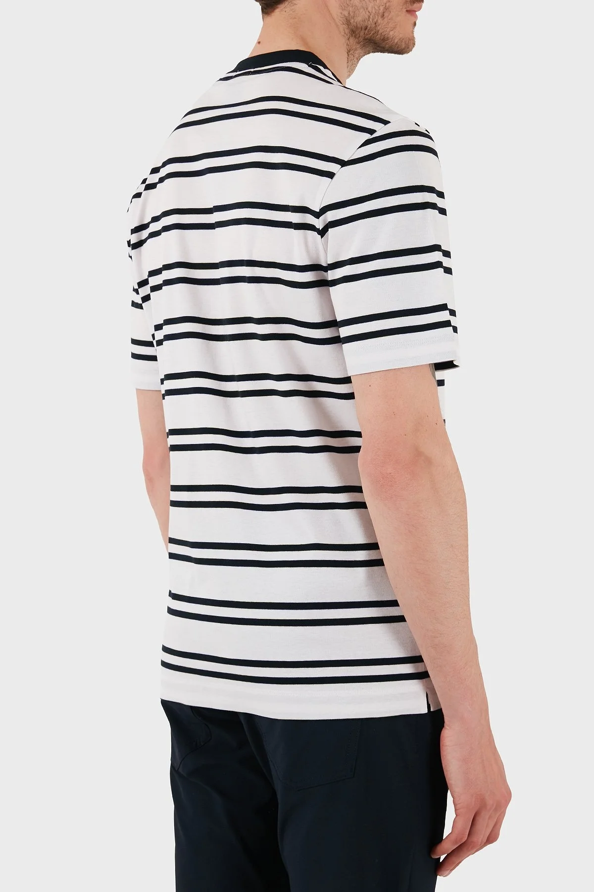 Boss Çizgili % 100 Pamuk Regular Fit Bisiklet Yaka Erkek T Shirt 50520298 405 LACİVERT - 3