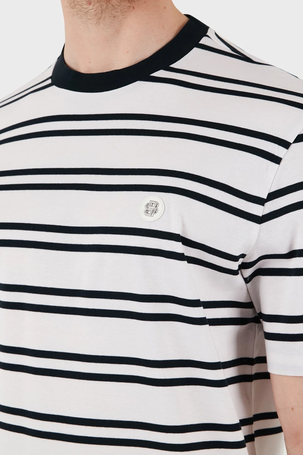 Boss Çizgili % 100 Pamuk Regular Fit Bisiklet Yaka Erkek T Shirt 50520298 405 LACİVERT - 6