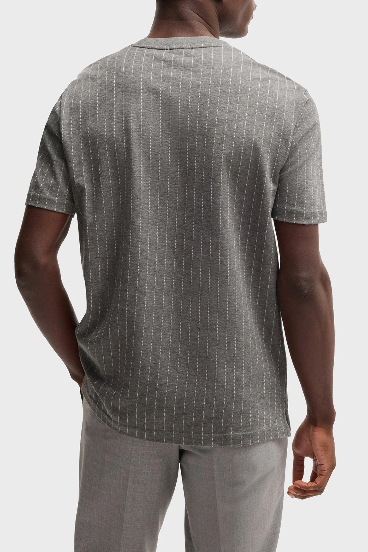 Boss Çizgili % 100 Pamuk Regular Fit Bisiklet Yaka Erkek T Shirt 50531315 030 GRİ - 3