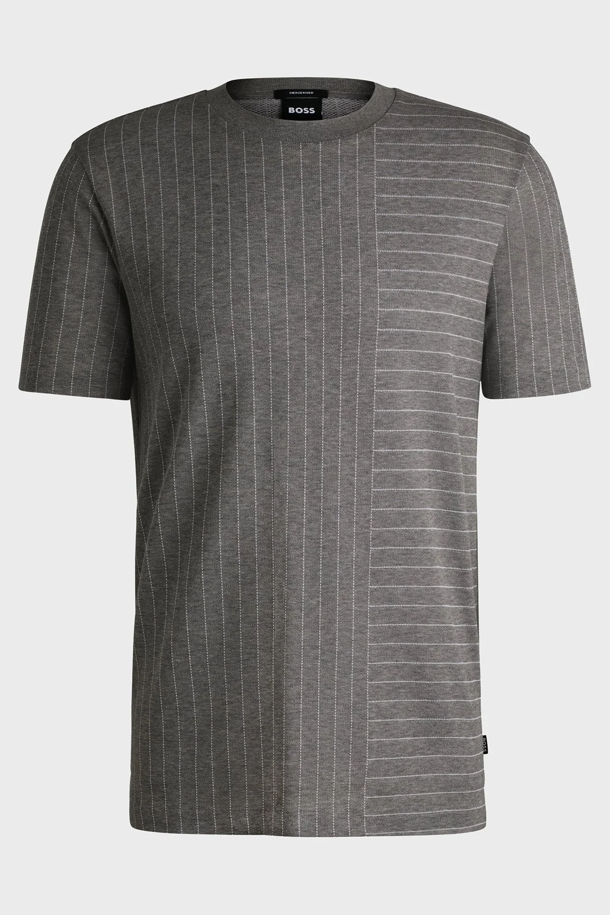 Boss Çizgili % 100 Pamuk Regular Fit Bisiklet Yaka Erkek T Shirt 50531315 030 GRİ - 5