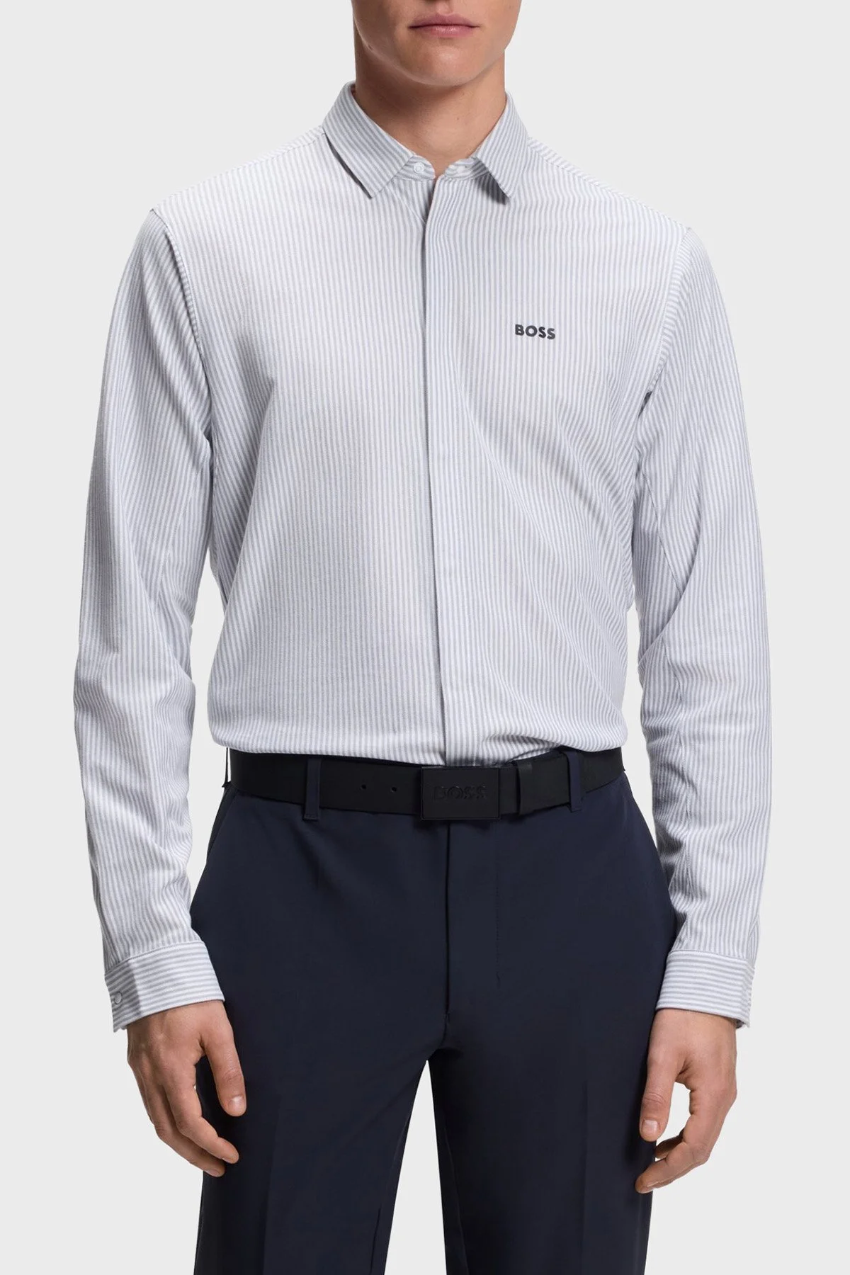 Boss Çizgili % 100 Pamuk Regular Fit Düğmeli Yaka Erkek Gömlek 50565852 026 Gri - 1