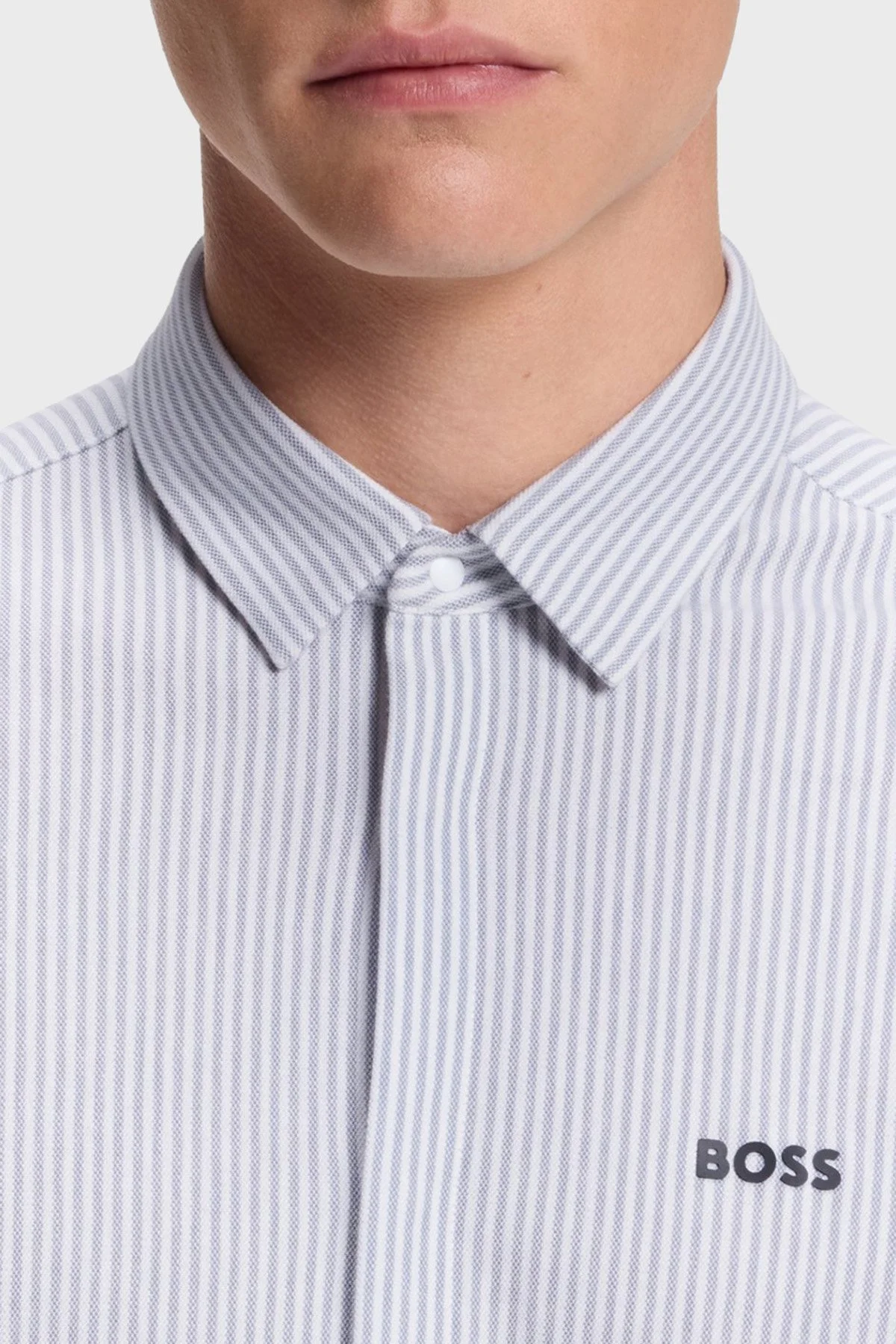 Boss Çizgili % 100 Pamuk Regular Fit Düğmeli Yaka Erkek Gömlek 50565852 026 Gri - 4
