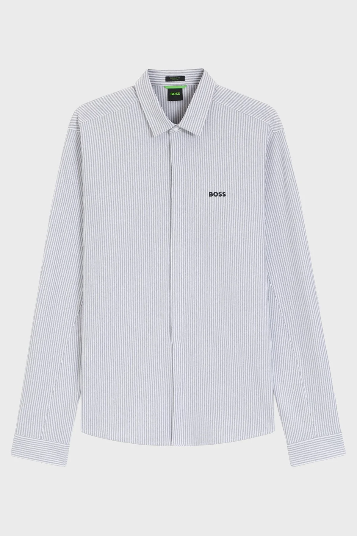 Boss Çizgili % 100 Pamuk Regular Fit Düğmeli Yaka Erkek Gömlek 50565852 026 Gri - 6