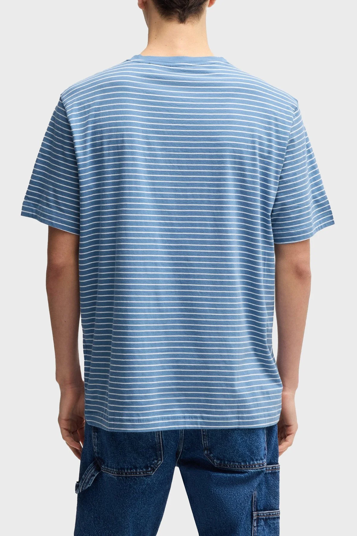 Boss Çizgili % 100 Pamuk Relaxed Fit Bisiklet Yaka Erkek T Shirt 50499334 462 MAVİ - 3