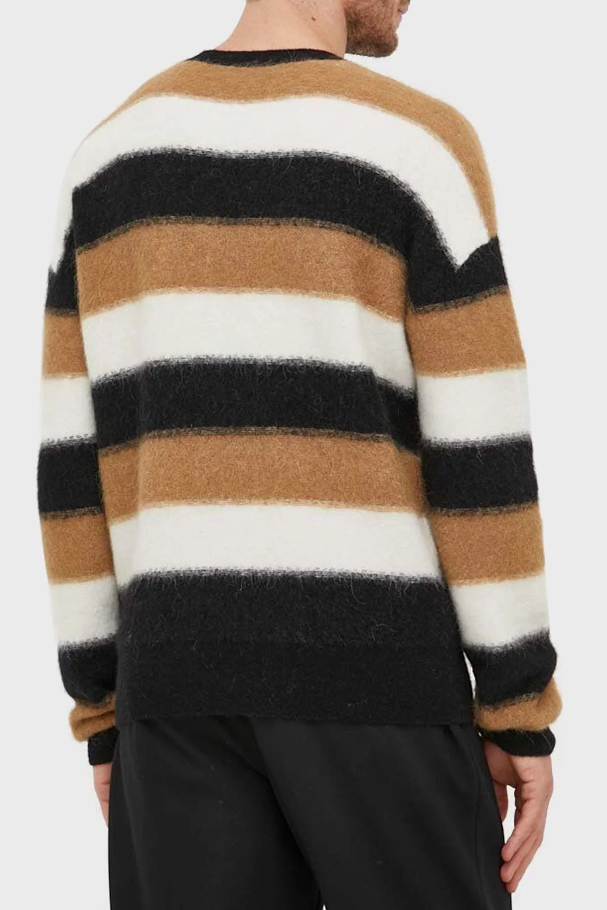 Boss Çizgili Bisiklet Yaka Yün Karışımlı Regular Fit Erkek Kazak 50500683 001 Siyah-Beyaz-Taba - 2