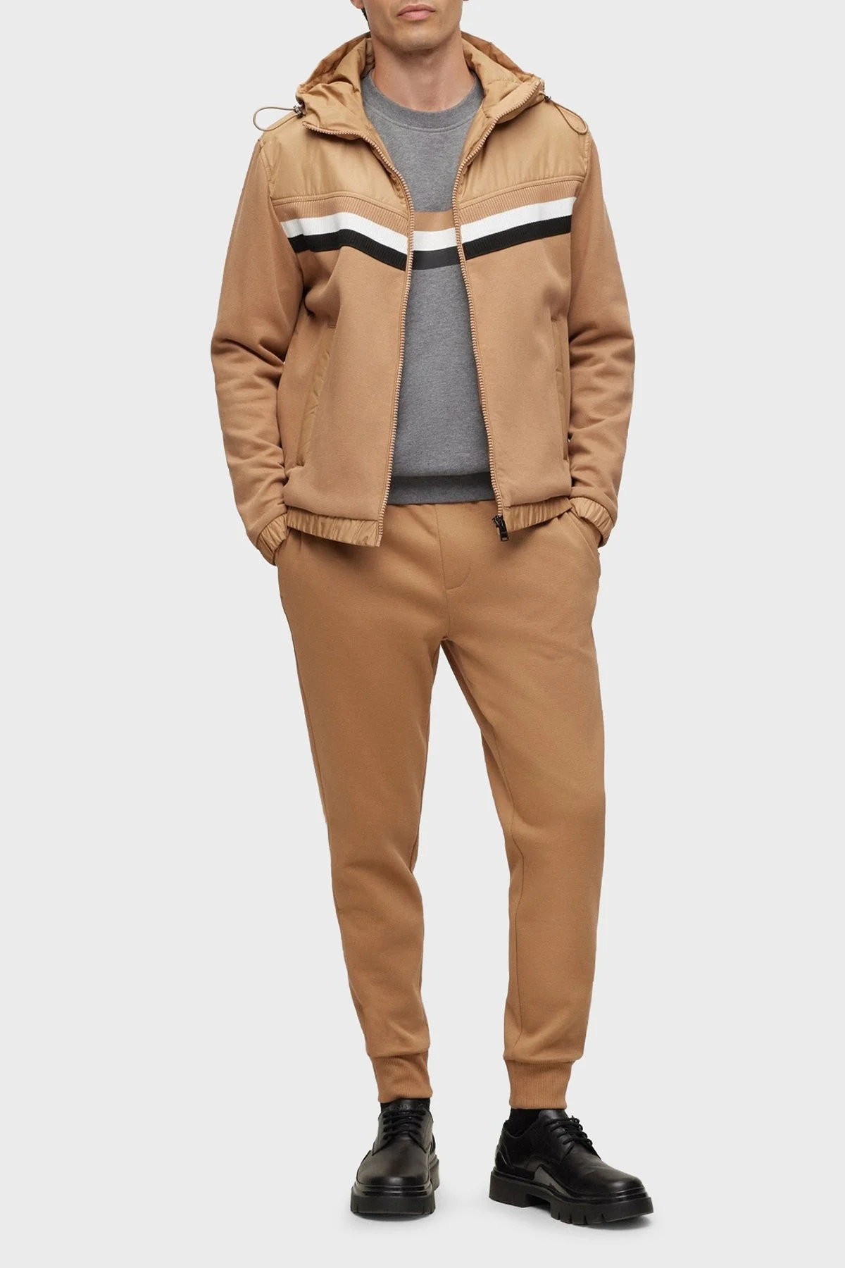 Boss Çizgili Fermuarlı Pamuk Karışımlı Regular Fit Kapüşonlu Erkek Sweat 50501673 260 TABA - 2