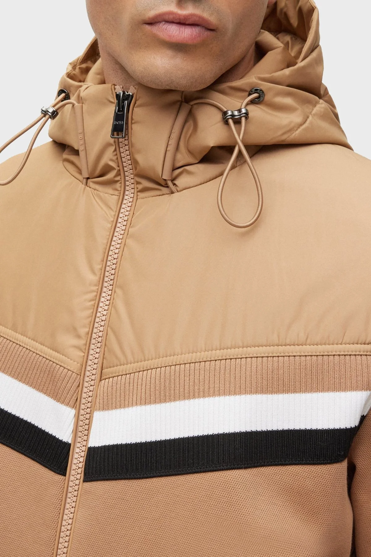 Boss Çizgili Fermuarlı Pamuk Karışımlı Regular Fit Kapüşonlu Erkek Sweat 50501673 260 TABA - 3