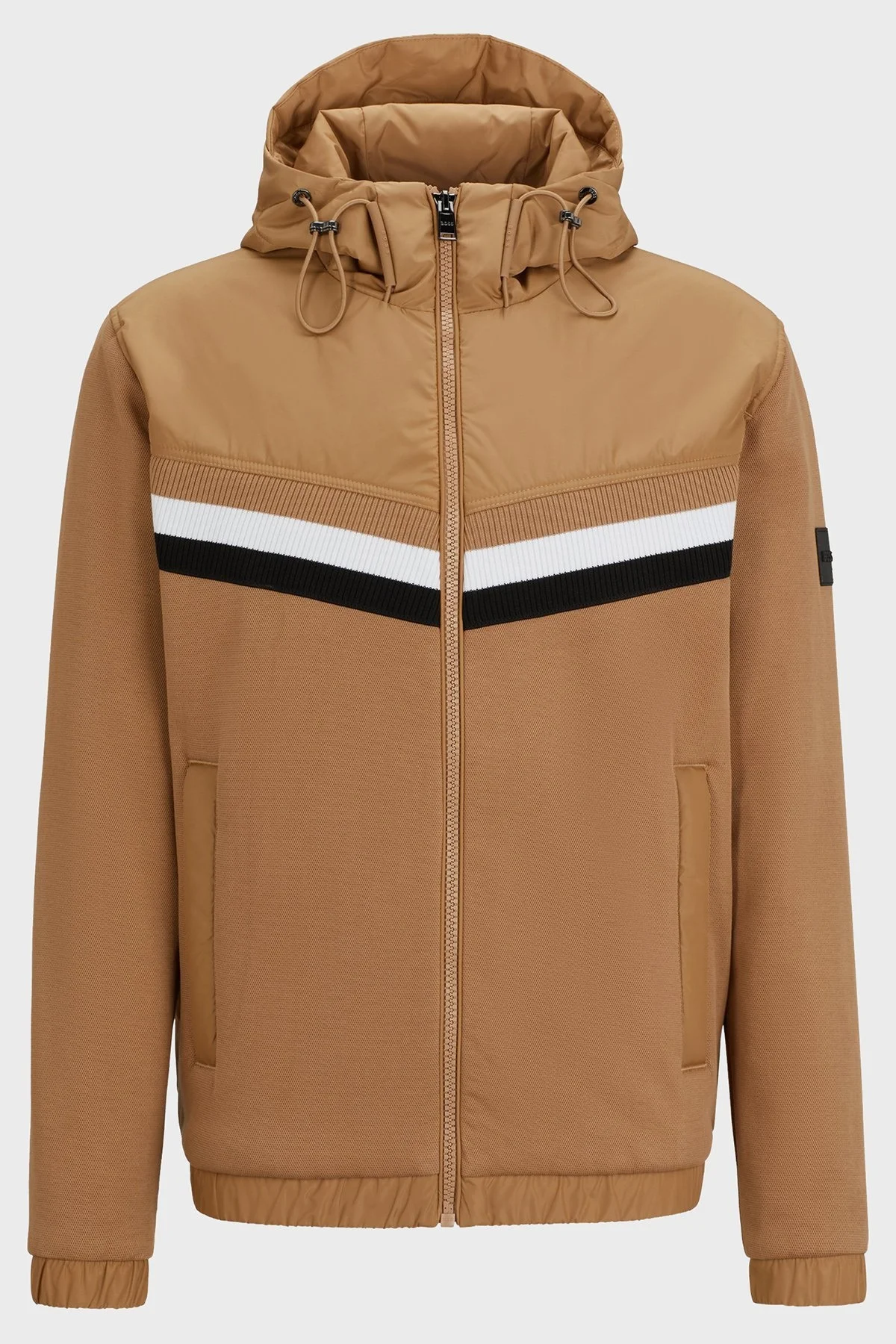 Boss Çizgili Fermuarlı Pamuk Karışımlı Regular Fit Kapüşonlu Erkek Sweat 50501673 260 TABA - 5