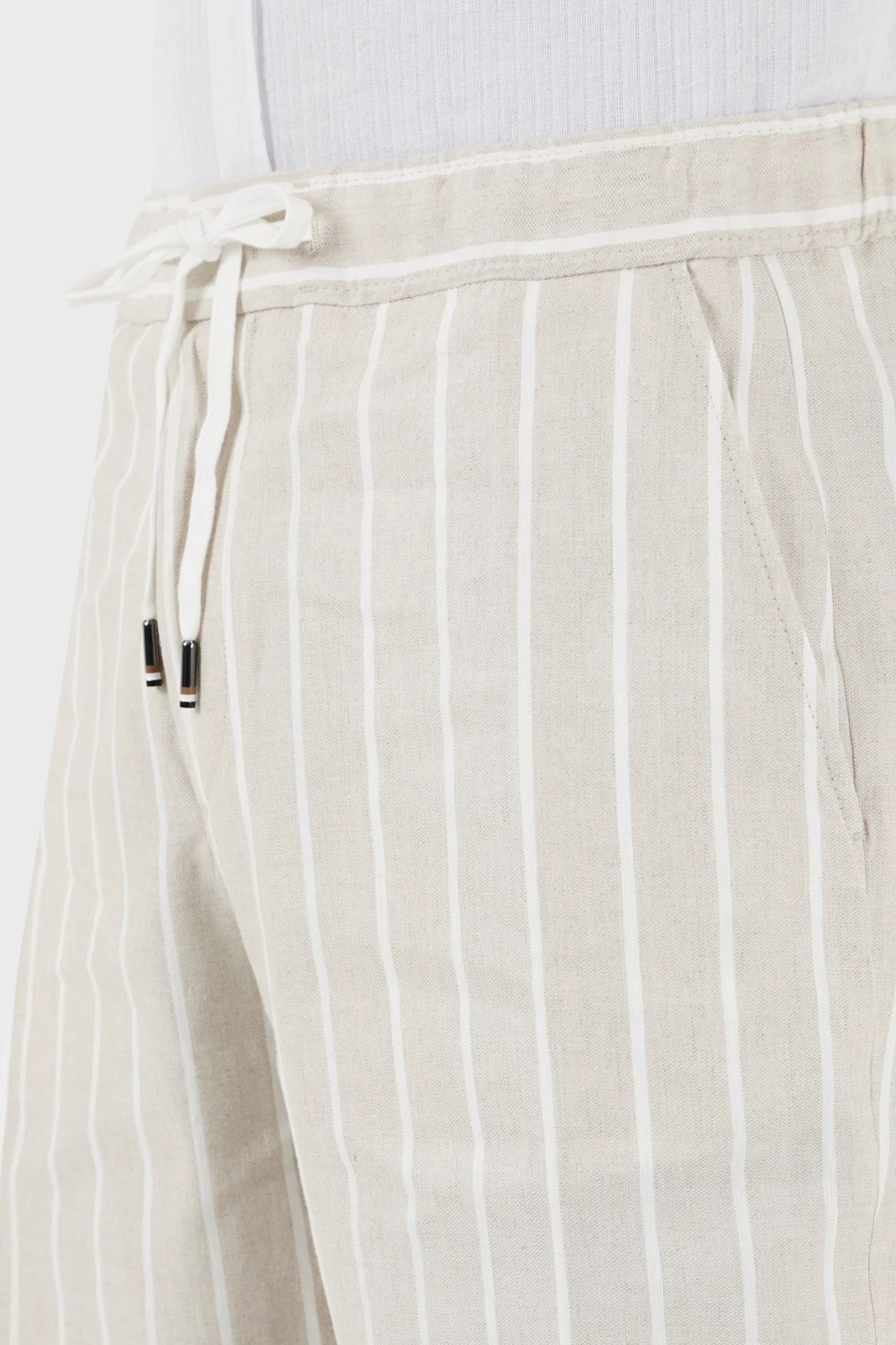 Boss Çizgili Keten Karışımlı Regular Fit Erkek Short 50514656 255 BEJ - 5