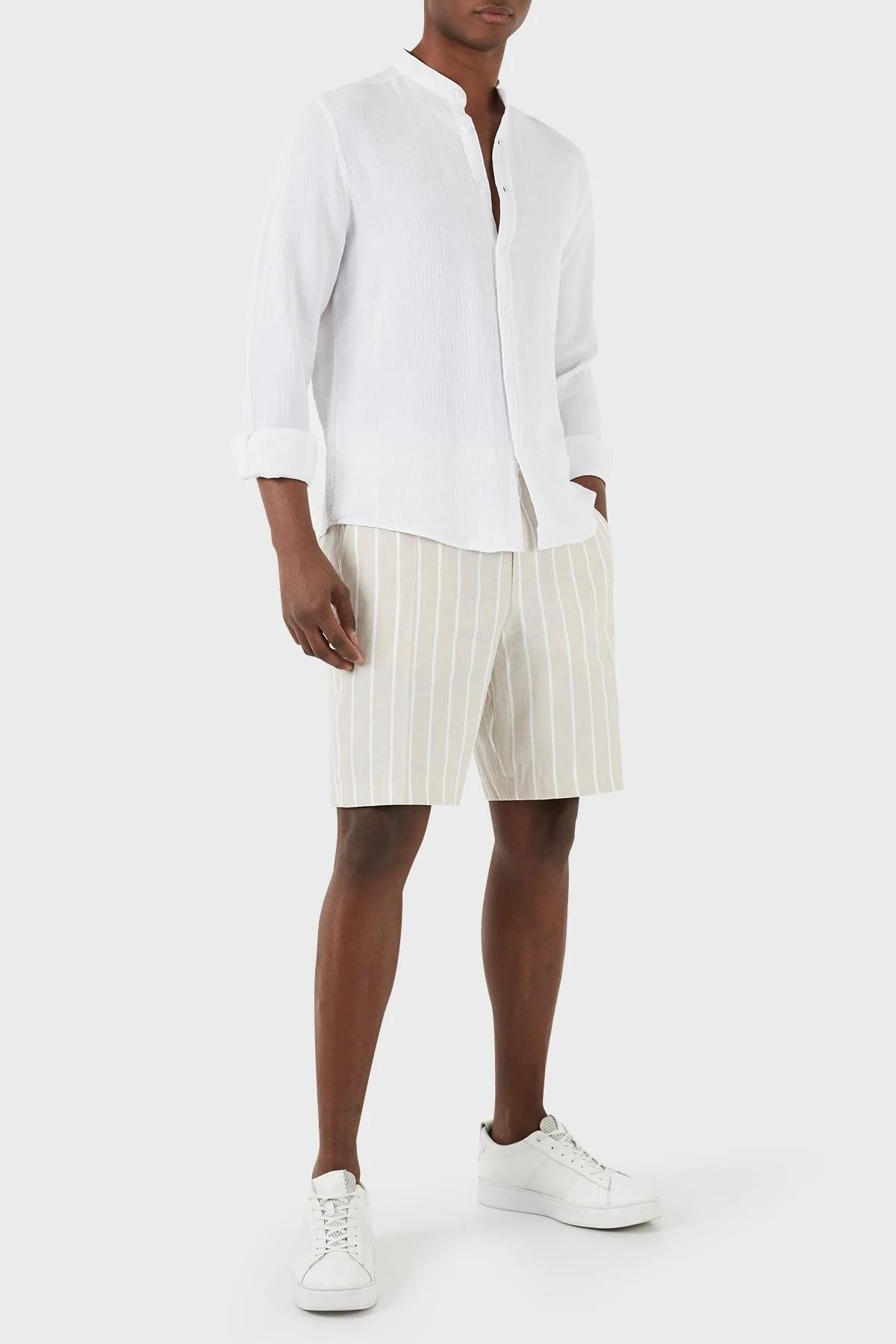 Boss Çizgili Keten Karışımlı Regular Fit Erkek Short 50514656 255 BEJ - 7