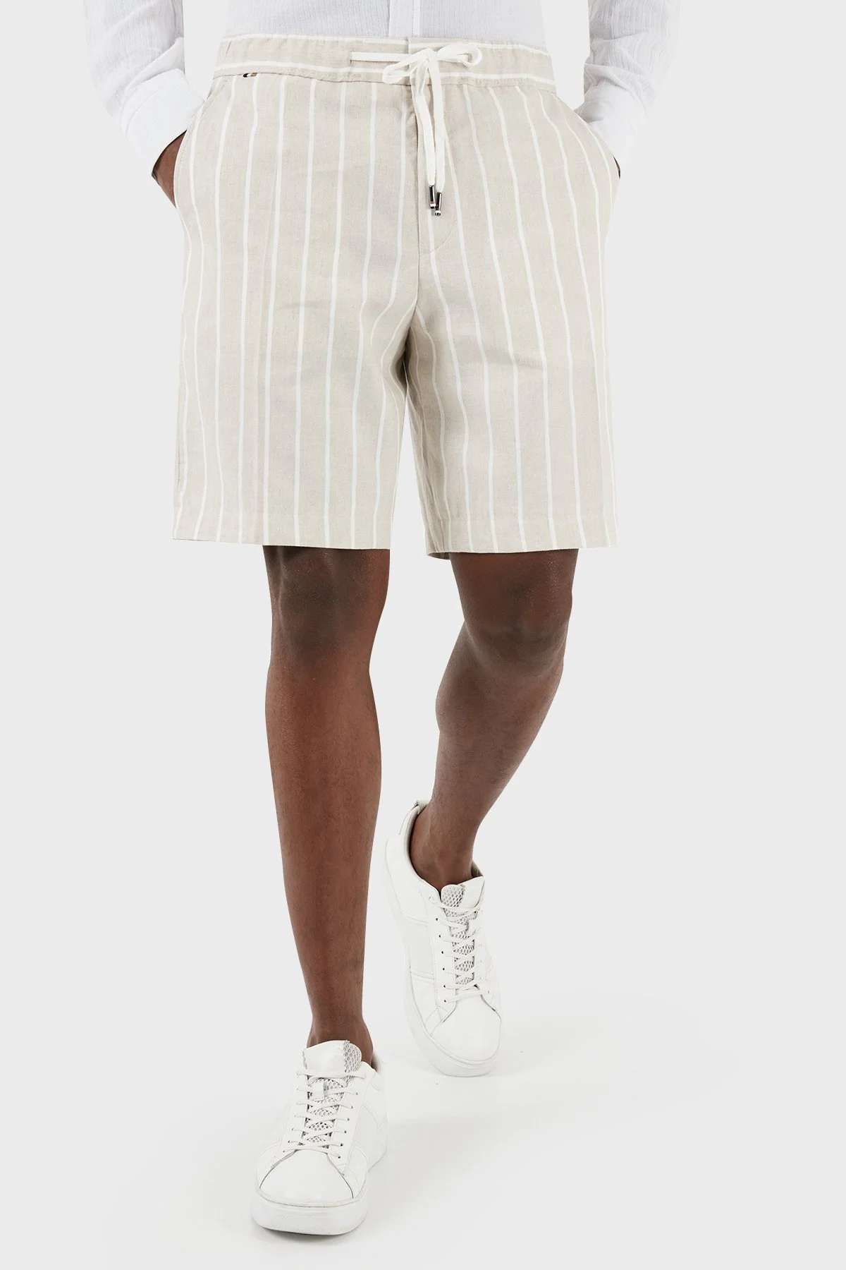 Boss Çizgili Keten Karışımlı Regular Fit Erkek Short 50514656 255 BEJ - 3