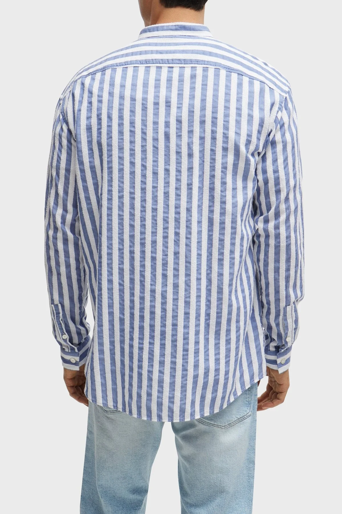 Boss Çizgili Pamuklu Relaxed Fit Hakim Yaka Erkek Gömlek 50513768 459 MAVİ - 2