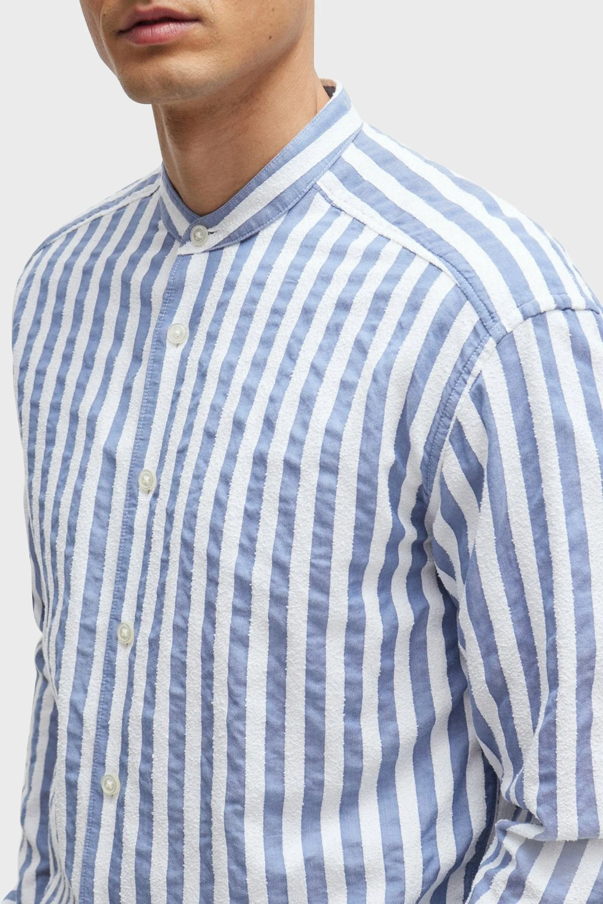 Boss Çizgili Pamuklu Relaxed Fit Hakim Yaka Erkek Gömlek 50513768 459 MAVİ - 4