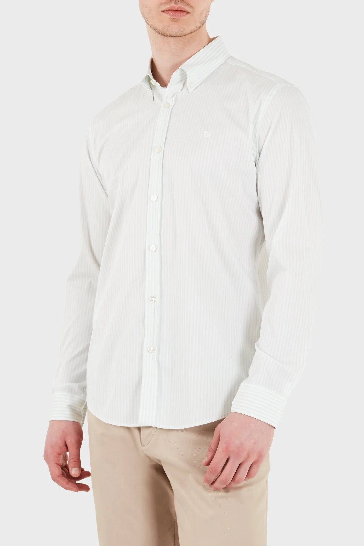 Boss Çizgili Pamuklu Slim Fit Klasik Yaka Uzun Kollu Erkek Gömlek 50556085 332 BEYAZ-YEŞİL - 1