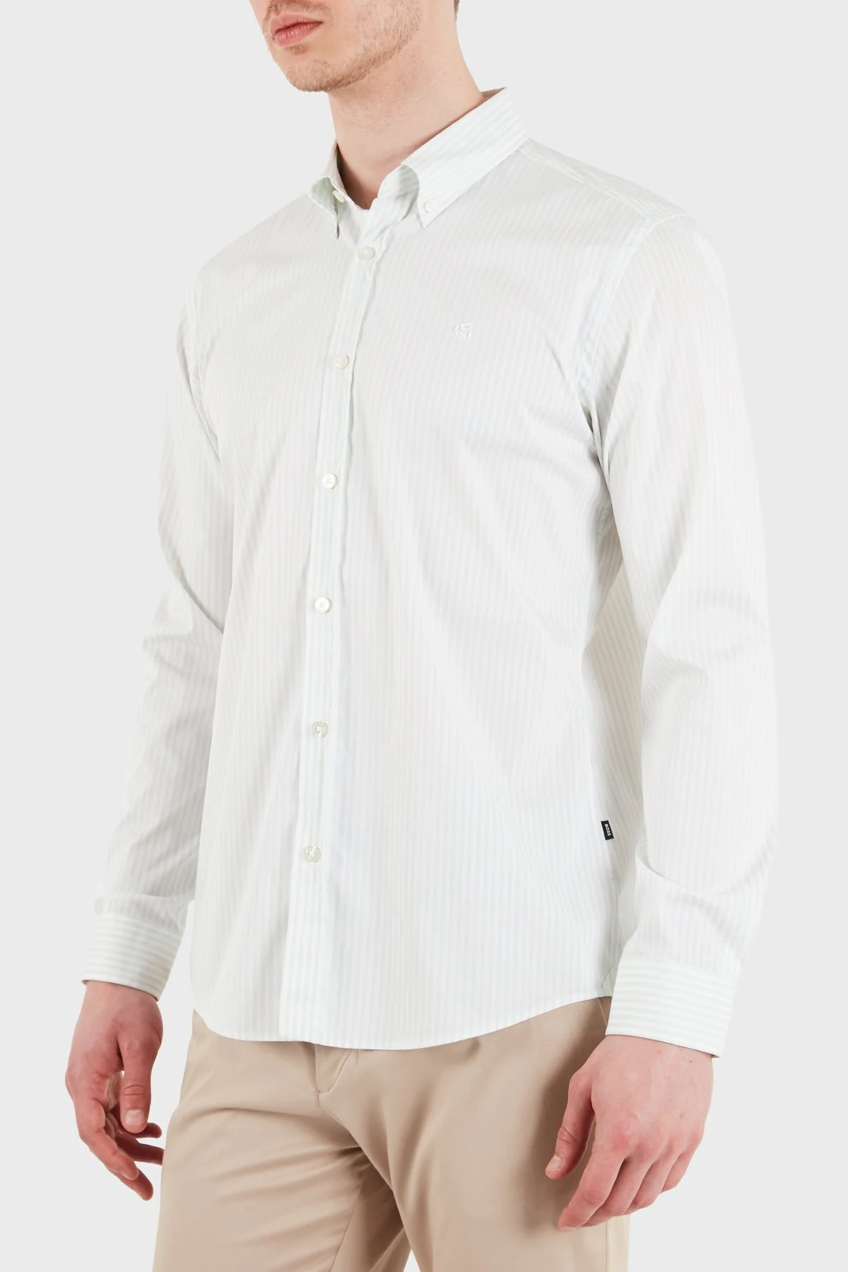 Boss Çizgili Pamuklu Slim Fit Klasik Yaka Uzun Kollu Erkek Gömlek 50556085 332 BEYAZ-YEŞİL - 4