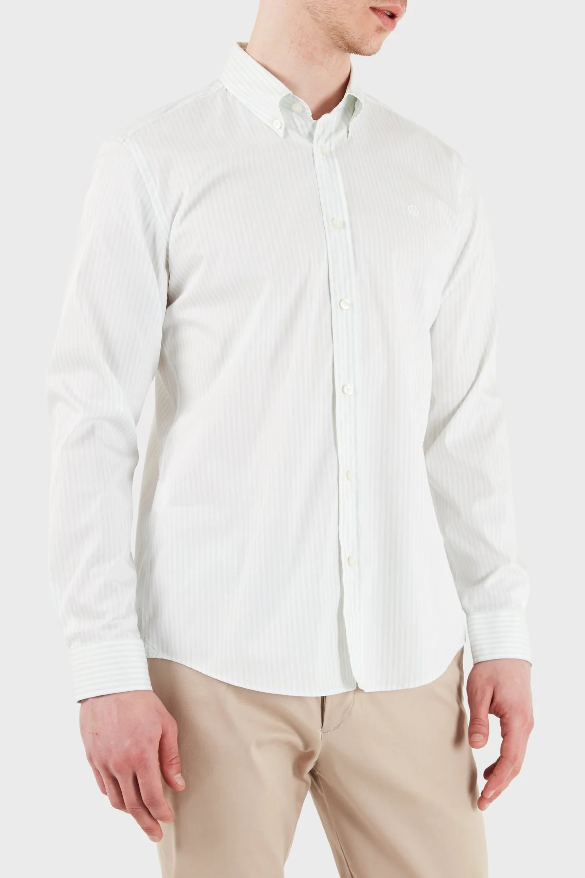 Boss Çizgili Pamuklu Slim Fit Klasik Yaka Uzun Kollu Erkek Gömlek 50556085 332 BEYAZ-YEŞİL - 5