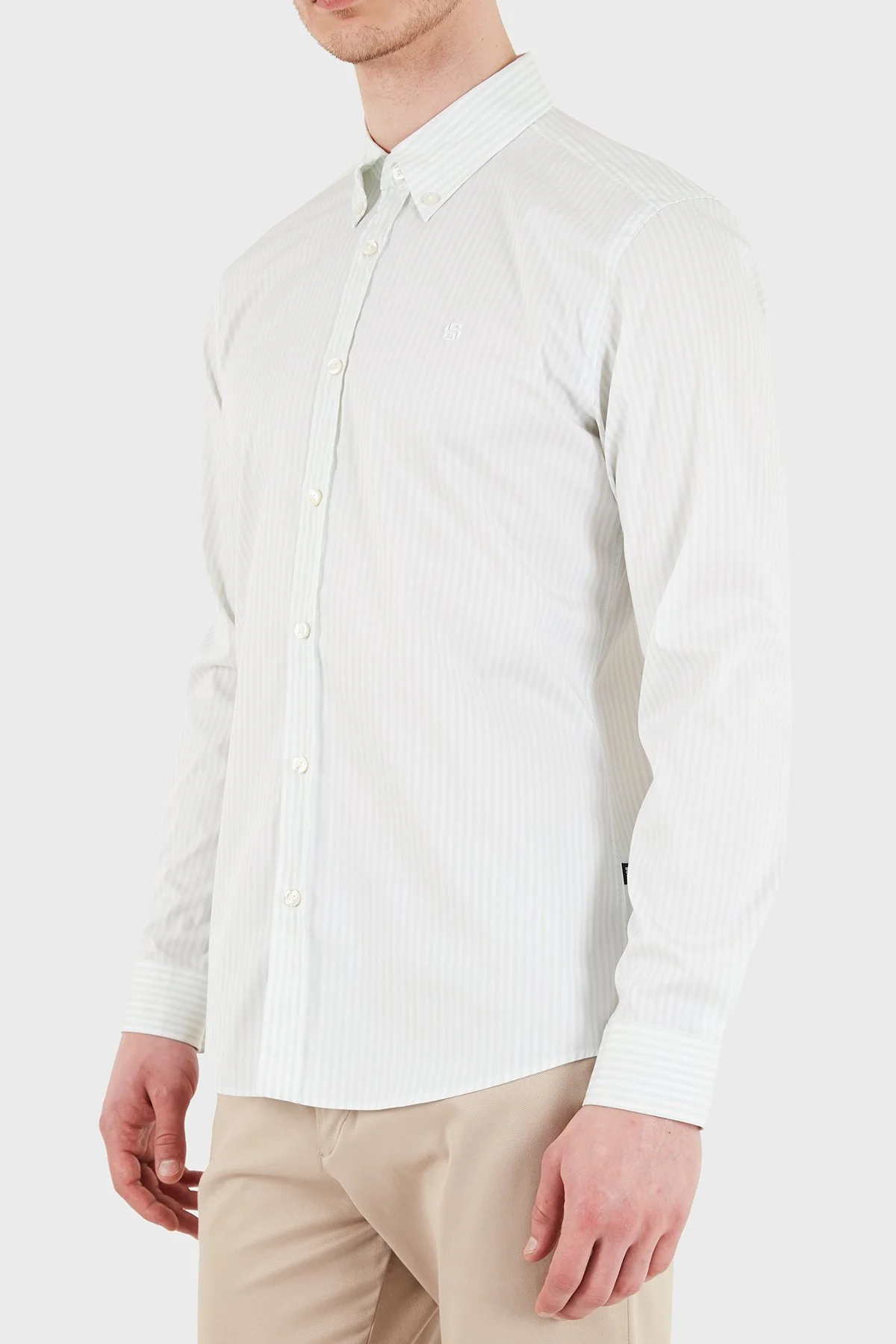 Boss Çizgili Pamuklu Slim Fit Klasik Yaka Uzun Kollu Erkek Gömlek 50556085 332 BEYAZ-YEŞİL - 6