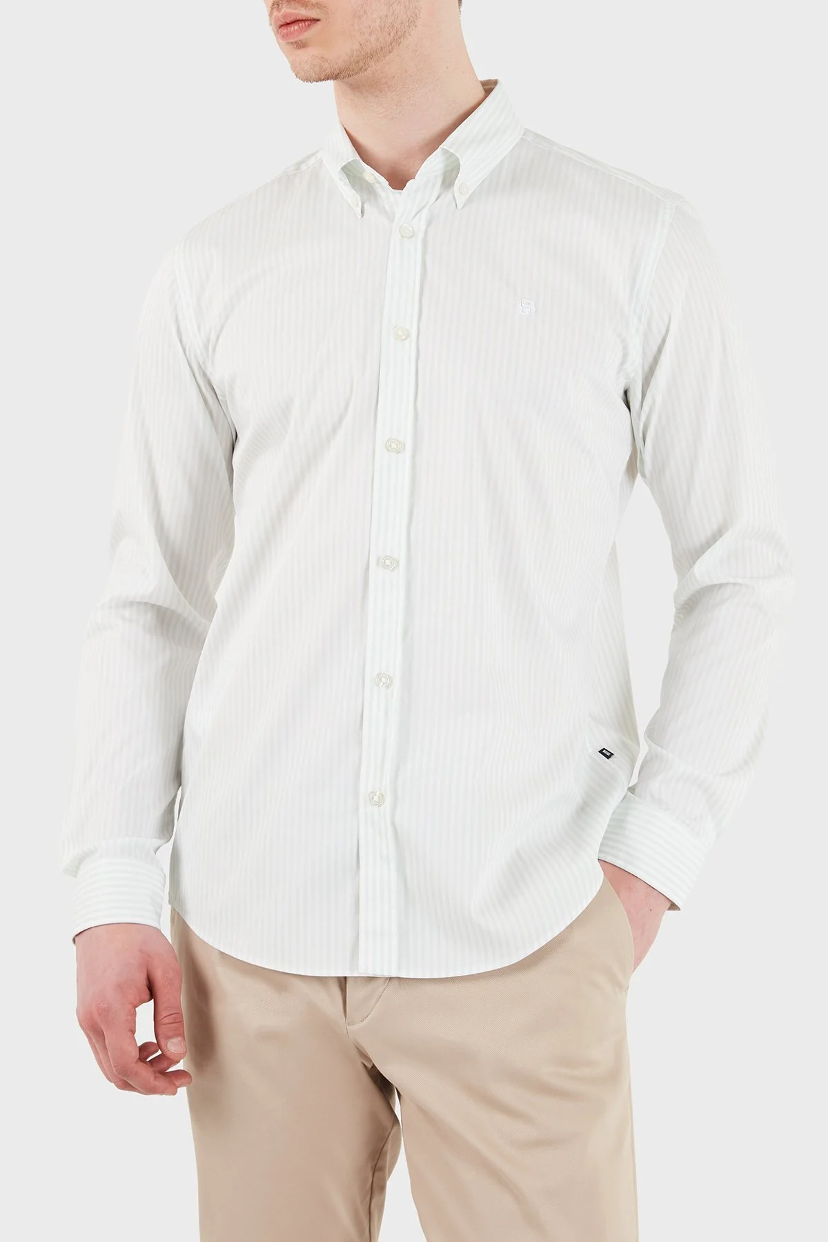 Boss Çizgili Pamuklu Slim Fit Klasik Yaka Uzun Kollu Erkek Gömlek 50556085 332 BEYAZ-YEŞİL - 3