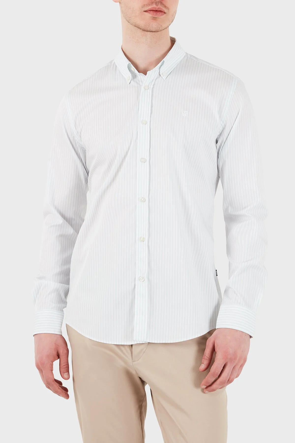 Boss Çizgili Pamuklu Slim Fit Klasik Yaka Uzun Kollu Erkek Gömlek 50556085 532 BEYAZ-MAVİ - 1
