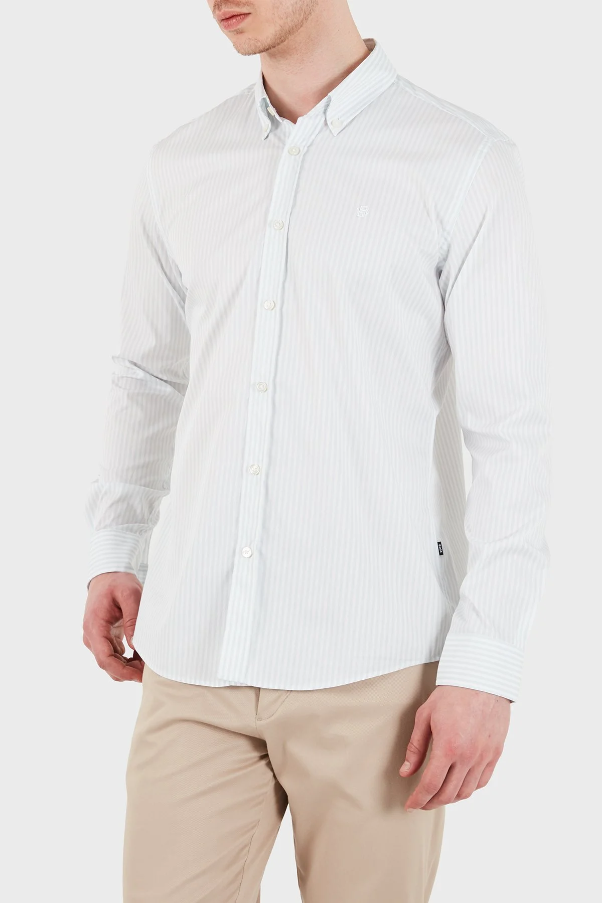Boss Çizgili Pamuklu Slim Fit Klasik Yaka Uzun Kollu Erkek Gömlek 50556085 532 BEYAZ-MAVİ - 3