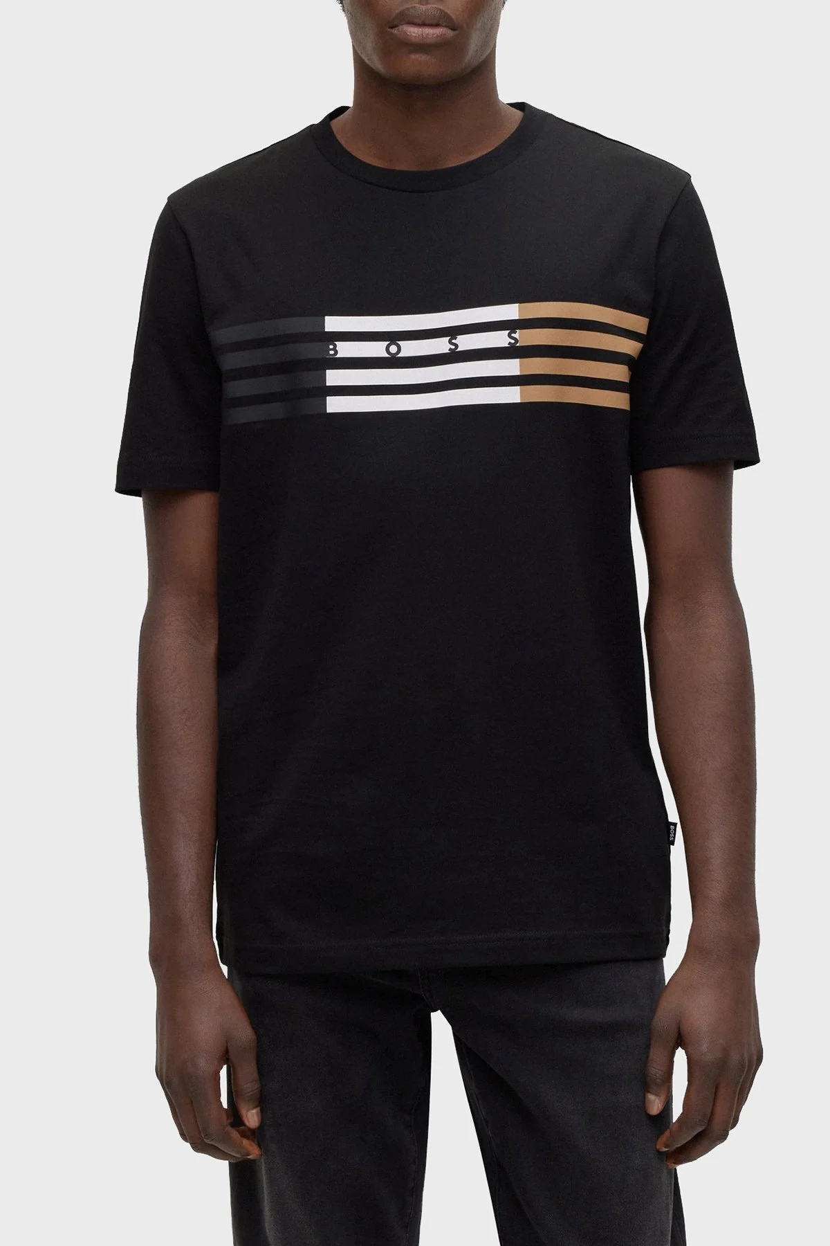 Boss Çizgili Regular Fit Bisiklet Yaka Pamuklu Jarse Erkek T Shirt 50485669 001 SİYAH - 1