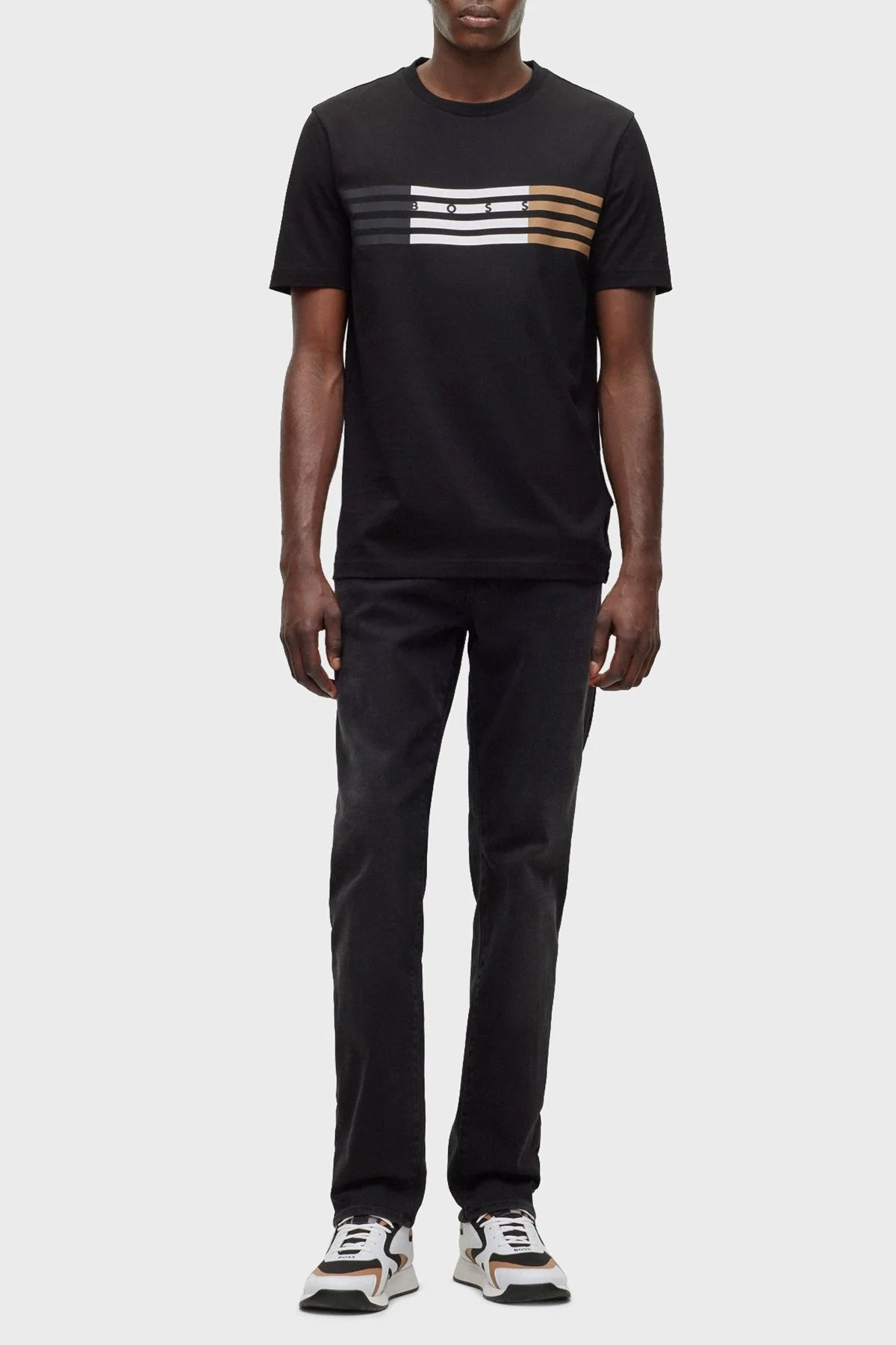 Boss Çizgili Regular Fit Bisiklet Yaka Pamuklu Jarse Erkek T Shirt 50485669 001 SİYAH - 2