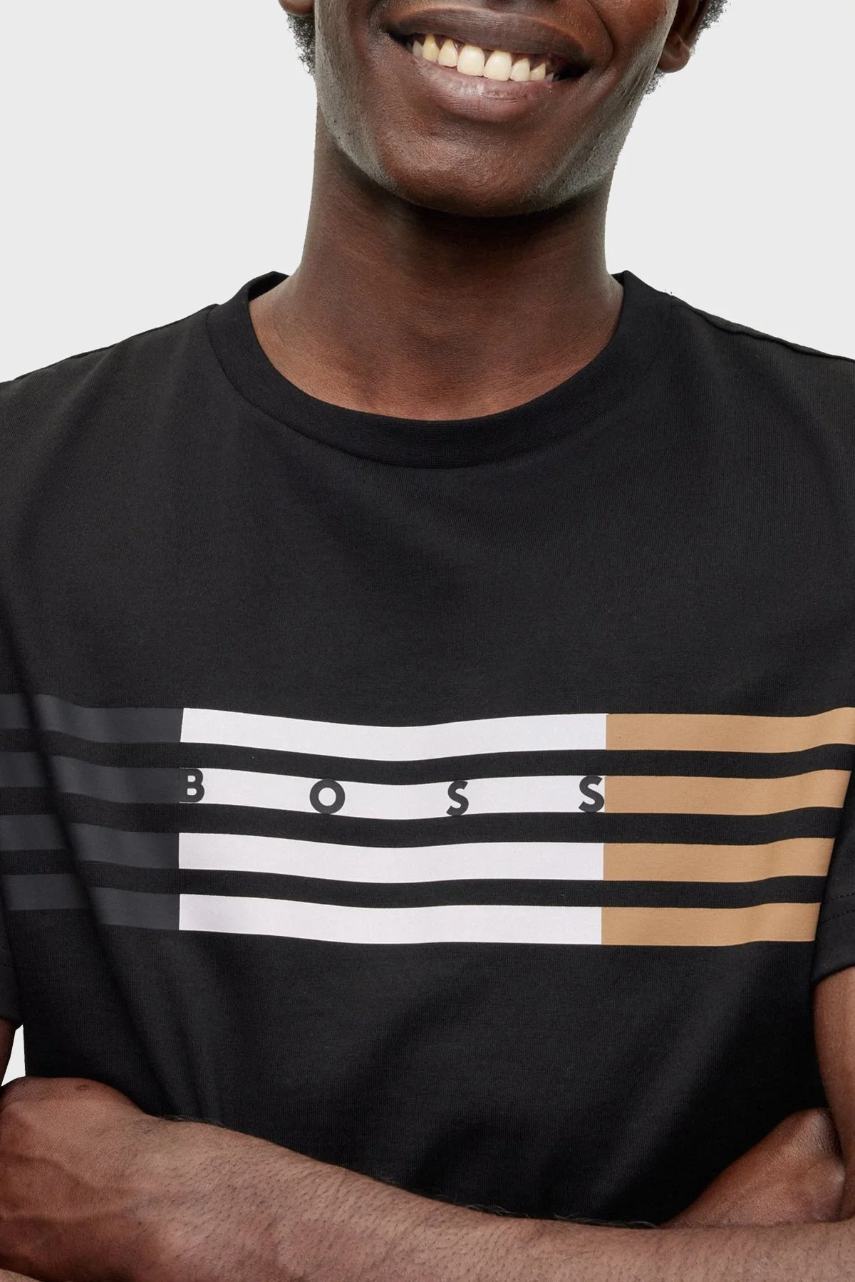 Boss Çizgili Regular Fit Bisiklet Yaka Pamuklu Jarse Erkek T Shirt 50485669 001 SİYAH - 4