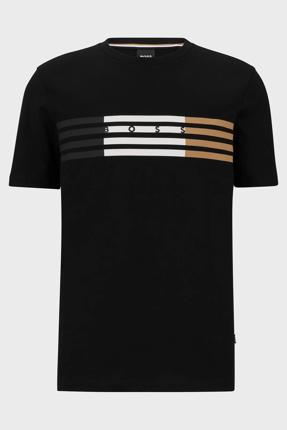 Boss Çizgili Regular Fit Bisiklet Yaka Pamuklu Jarse Erkek T Shirt 50485669 001 SİYAH - 5