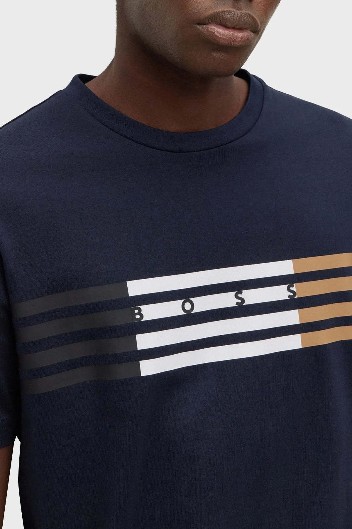Boss Çizgili Regular Fit Bisiklet Yaka Pamuklu Jarse Erkek T Shirt 50485669 404 LACİVERT - 3