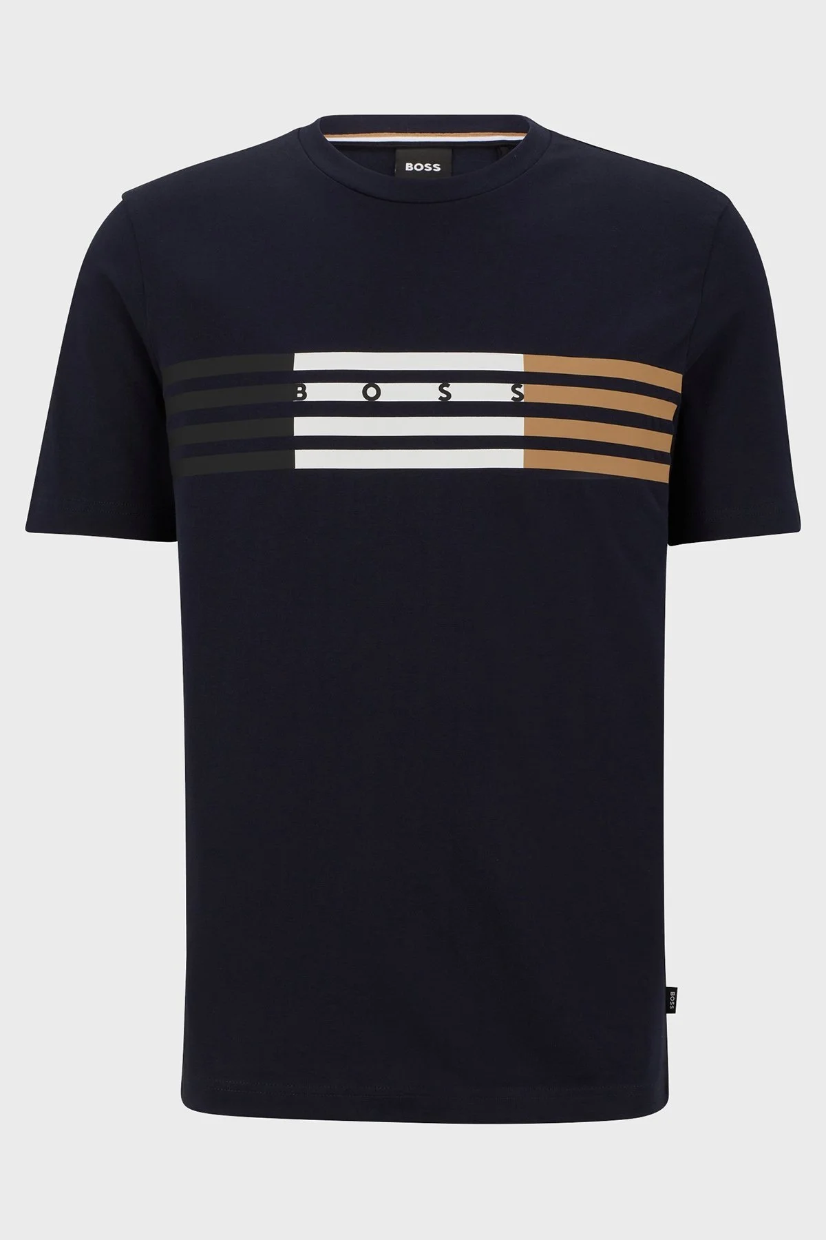 Boss Çizgili Regular Fit Bisiklet Yaka Pamuklu Jarse Erkek T Shirt 50485669 404 LACİVERT - 4