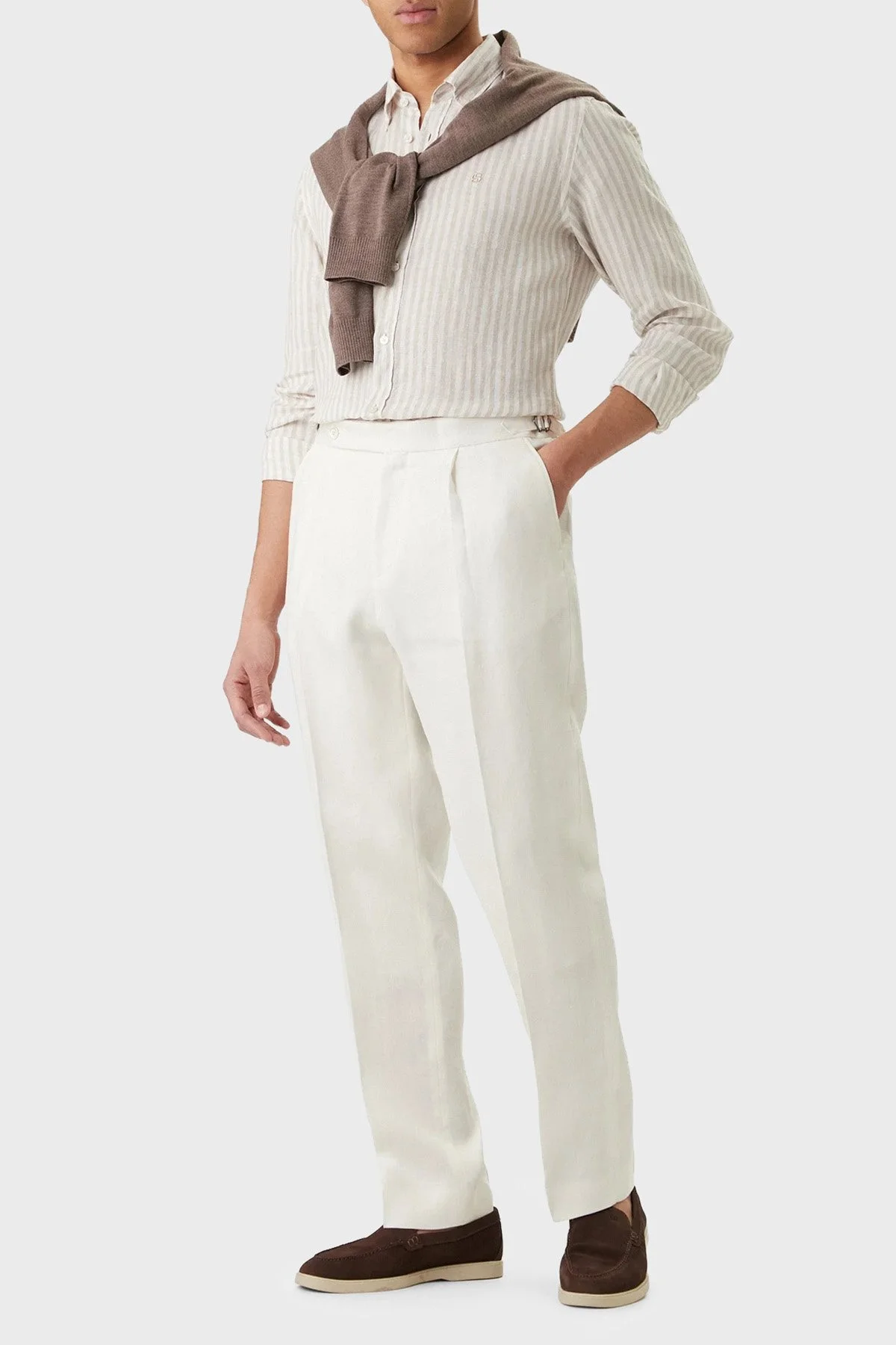 Boss Çizgili Regular Fit Klasik Yaka Uzun Kollu Keten Erkek Gömlek 50560595 286 BEJ - 2