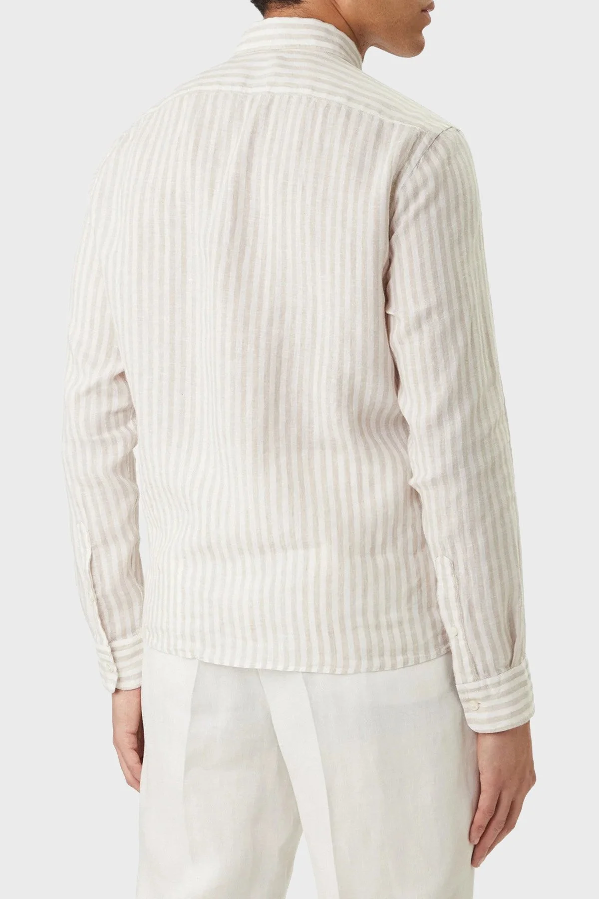 Boss Çizgili Regular Fit Klasik Yaka Uzun Kollu Keten Erkek Gömlek 50560595 286 BEJ - 3