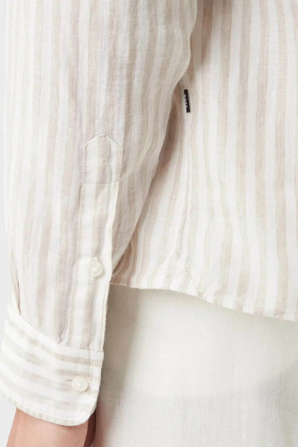 Boss Çizgili Regular Fit Klasik Yaka Uzun Kollu Keten Erkek Gömlek 50560595 286 BEJ - 5