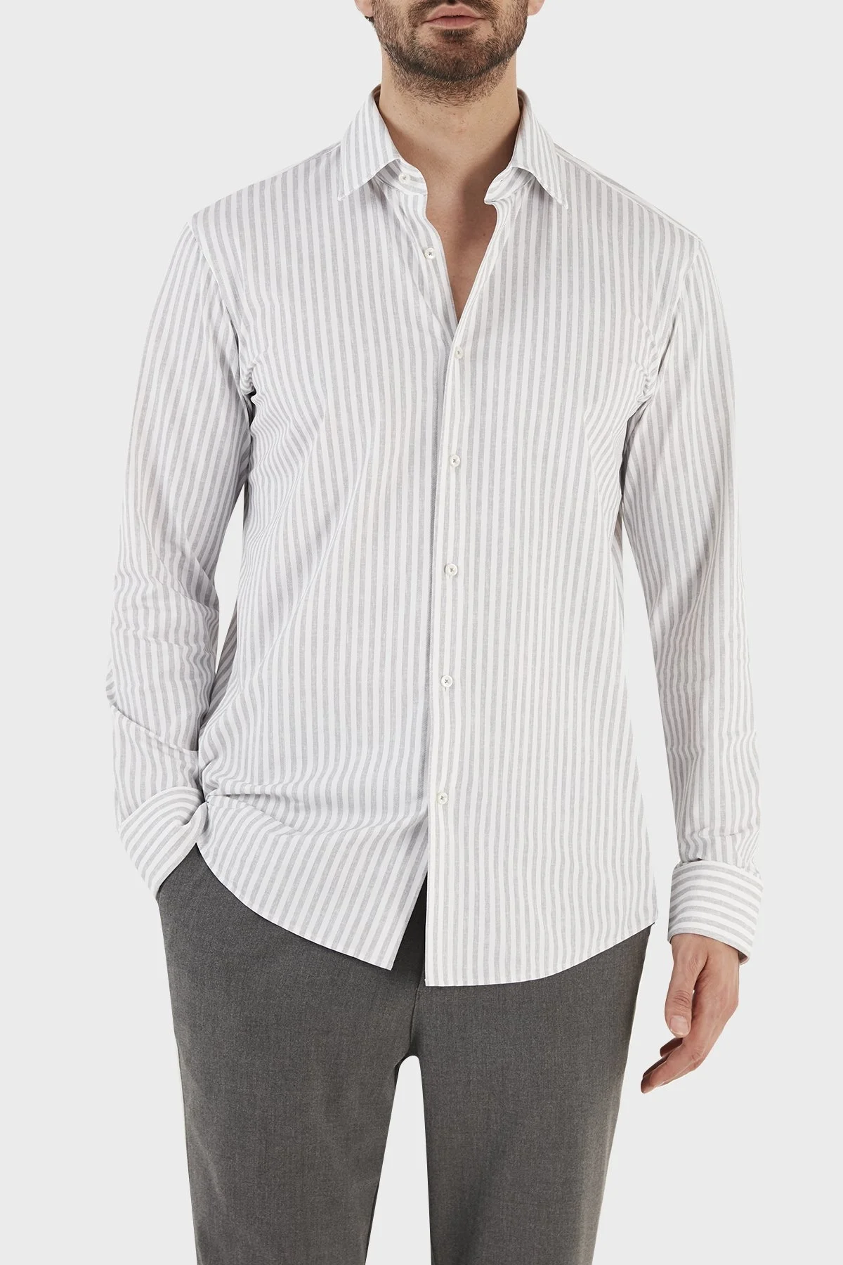 Boss Çizgili Streç İtalyan Kumaş Regular Fit Erkek Gömlek 50490411 041 GRİ - 1