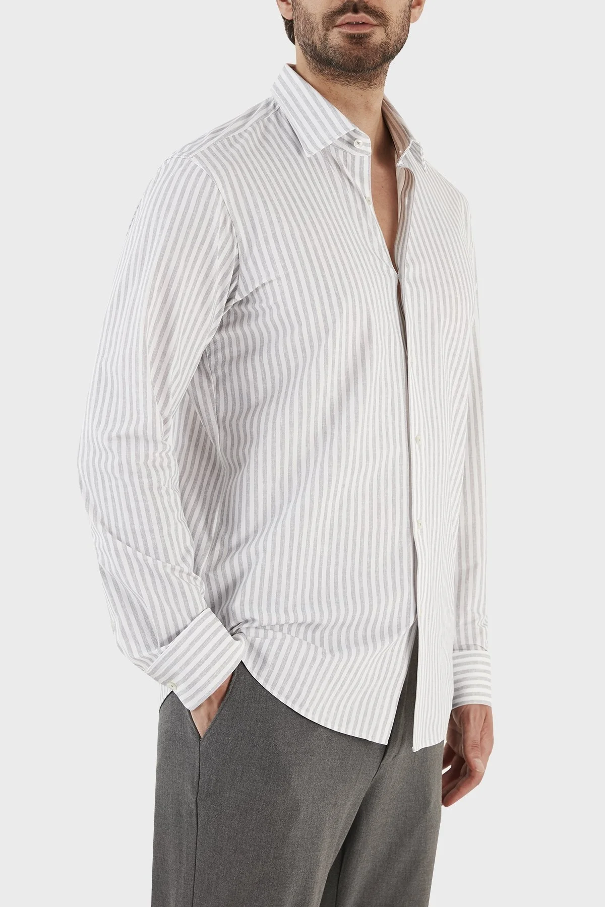 Boss Çizgili Streç İtalyan Kumaş Regular Fit Erkek Gömlek 50490411 041 GRİ - 2