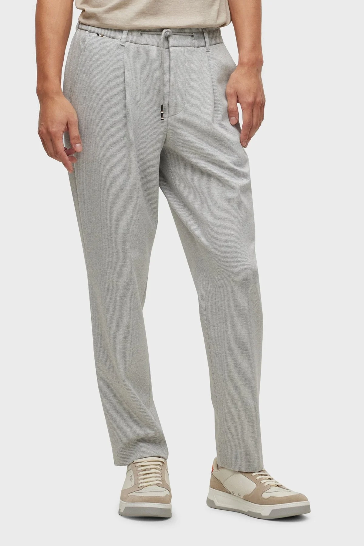 Boss Çizgili Streç Jarse Relaxed Fit Belden Bağlamalı Erkek Pantolon 50489416 041 GRİ - 1