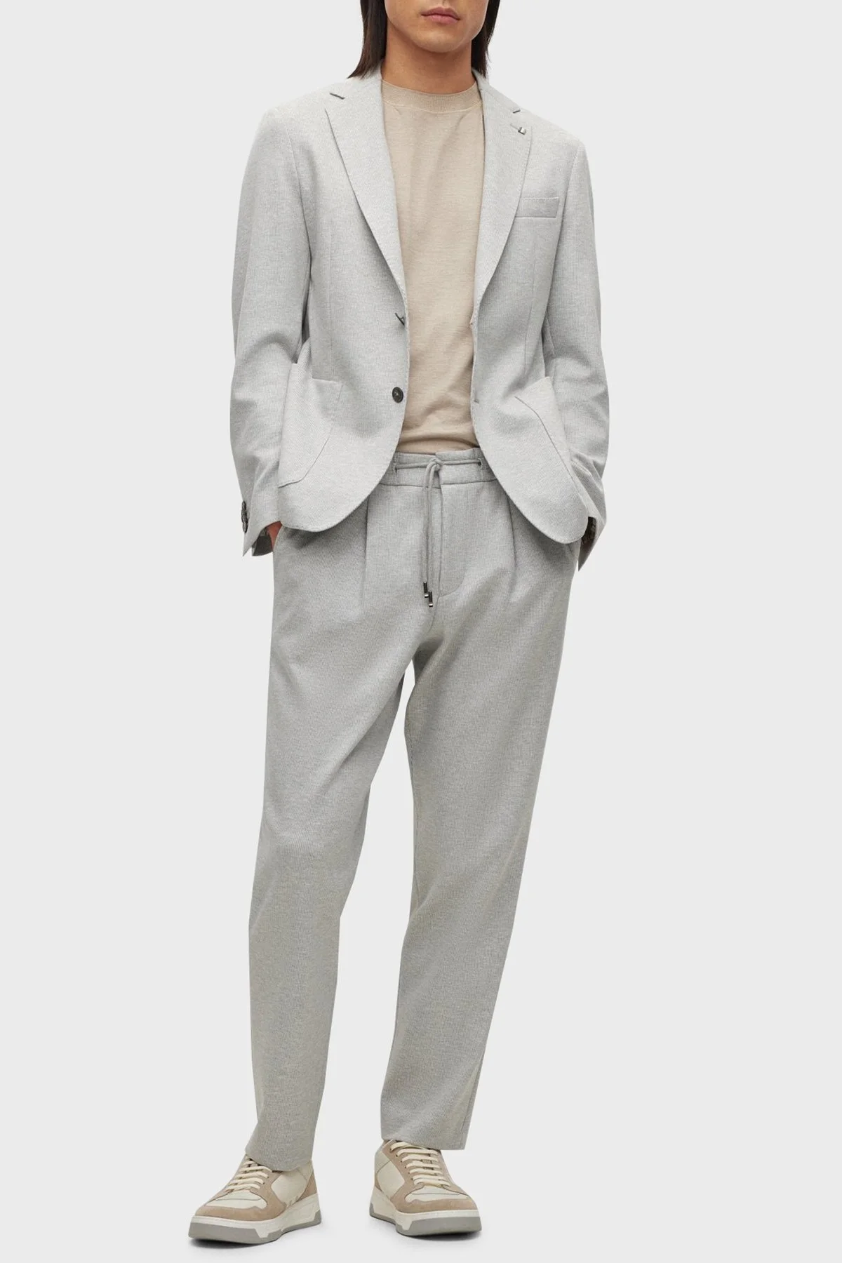 Boss Çizgili Streç Jarse Relaxed Fit Belden Bağlamalı Erkek Pantolon 50489416 041 GRİ - 2