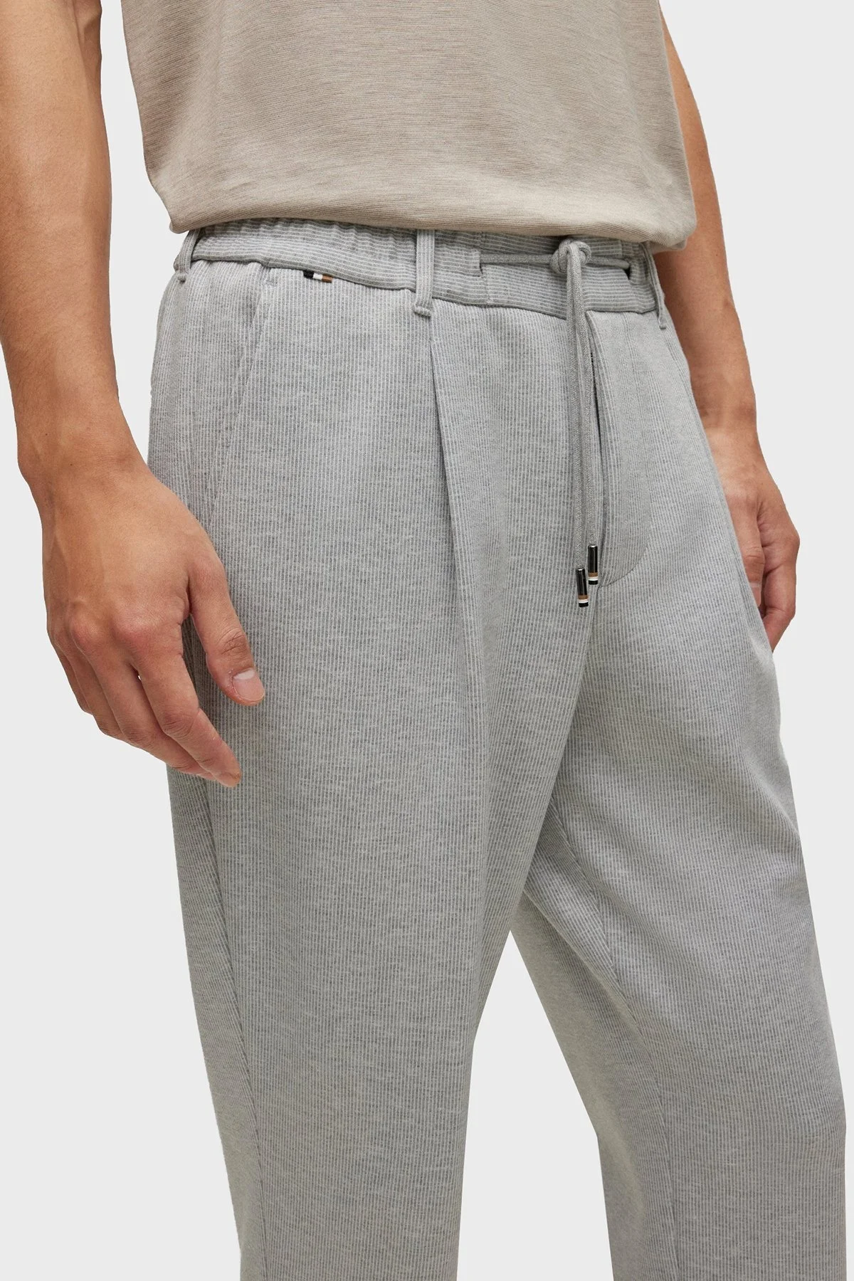 Boss Çizgili Streç Jarse Relaxed Fit Belden Bağlamalı Erkek Pantolon 50489416 041 GRİ - 4