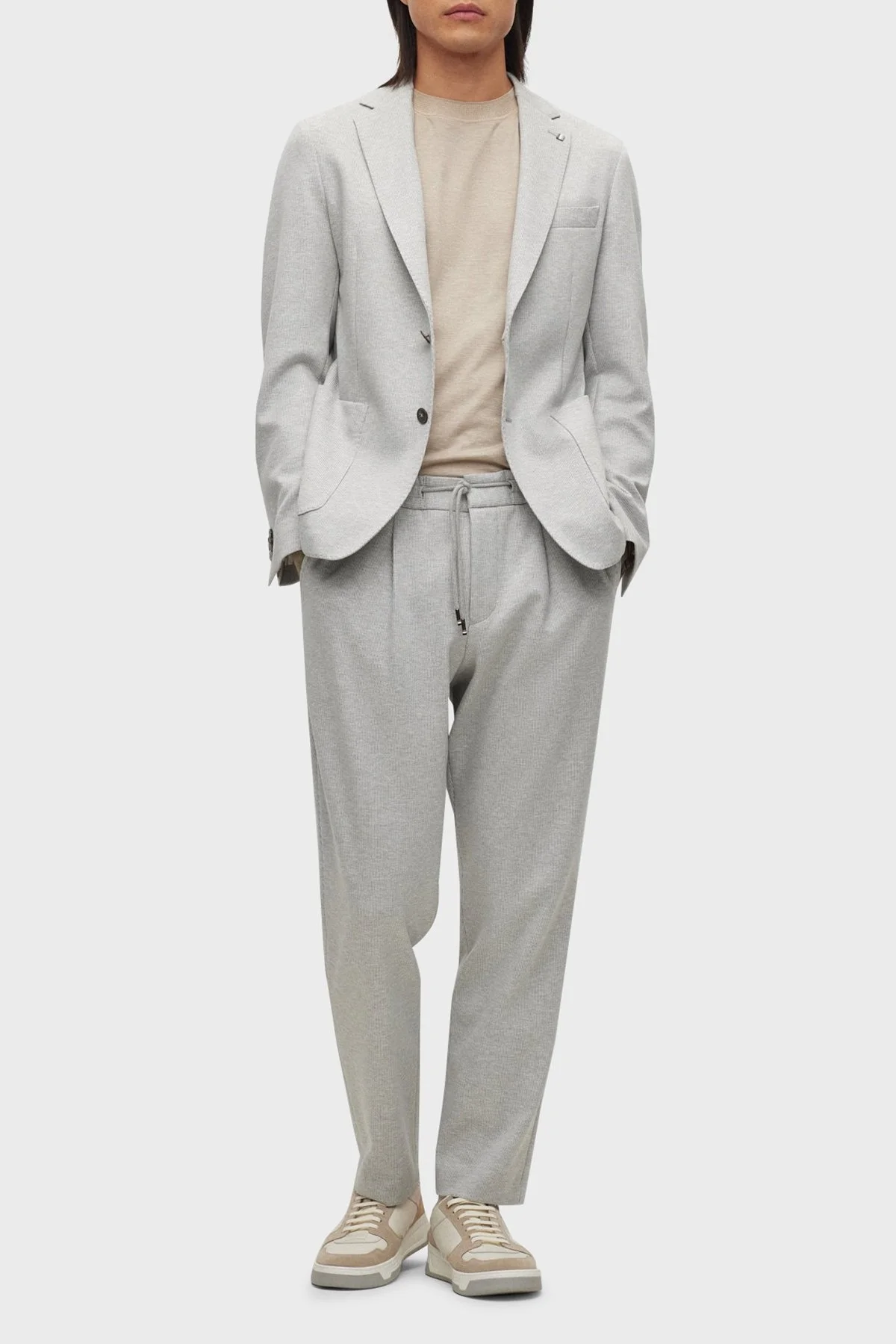 Boss Çizgili Streç Kumaştan Slim Fit Astarsız Blazer Erkek Ceket 50489396 041 GRİ - 2