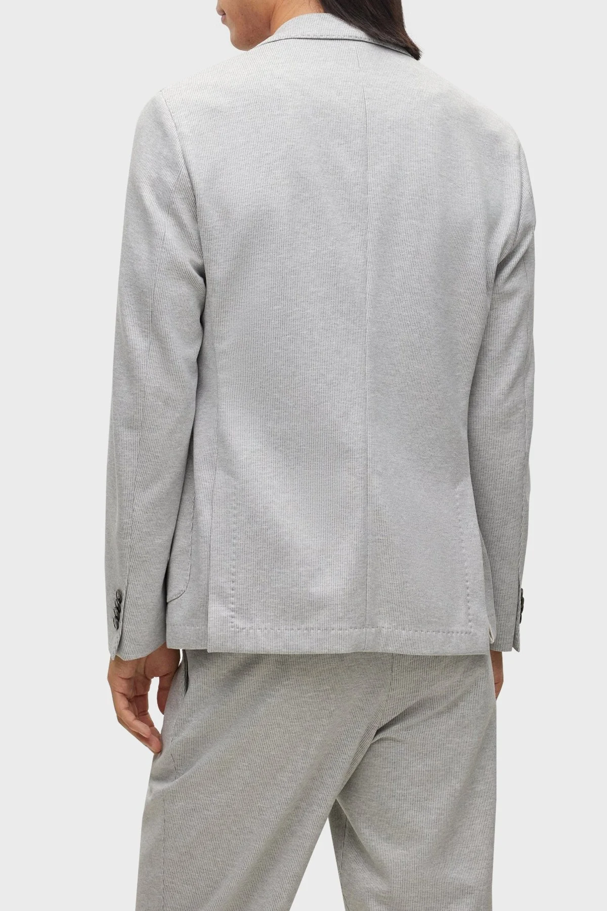 Boss Çizgili Streç Kumaştan Slim Fit Astarsız Blazer Erkek Ceket 50489396 041 GRİ - 3