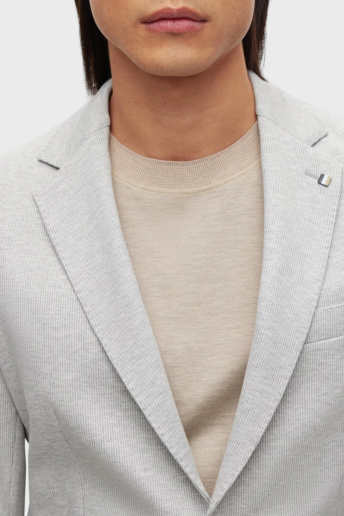 Boss Çizgili Streç Kumaştan Slim Fit Astarsız Blazer Erkek Ceket 50489396 041 GRİ - 4