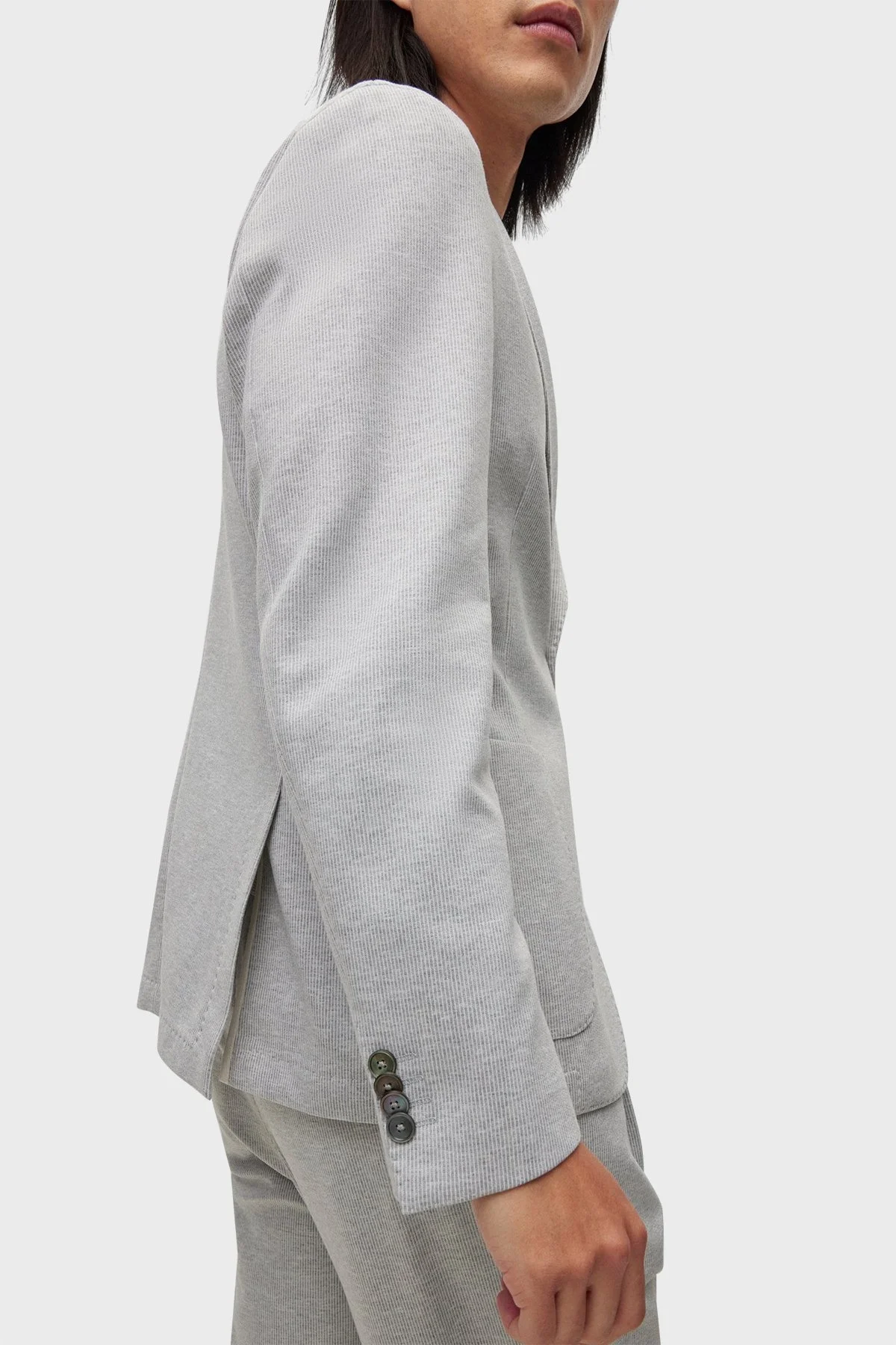 Boss Çizgili Streç Kumaştan Slim Fit Astarsız Blazer Erkek Ceket 50489396 041 GRİ - 5